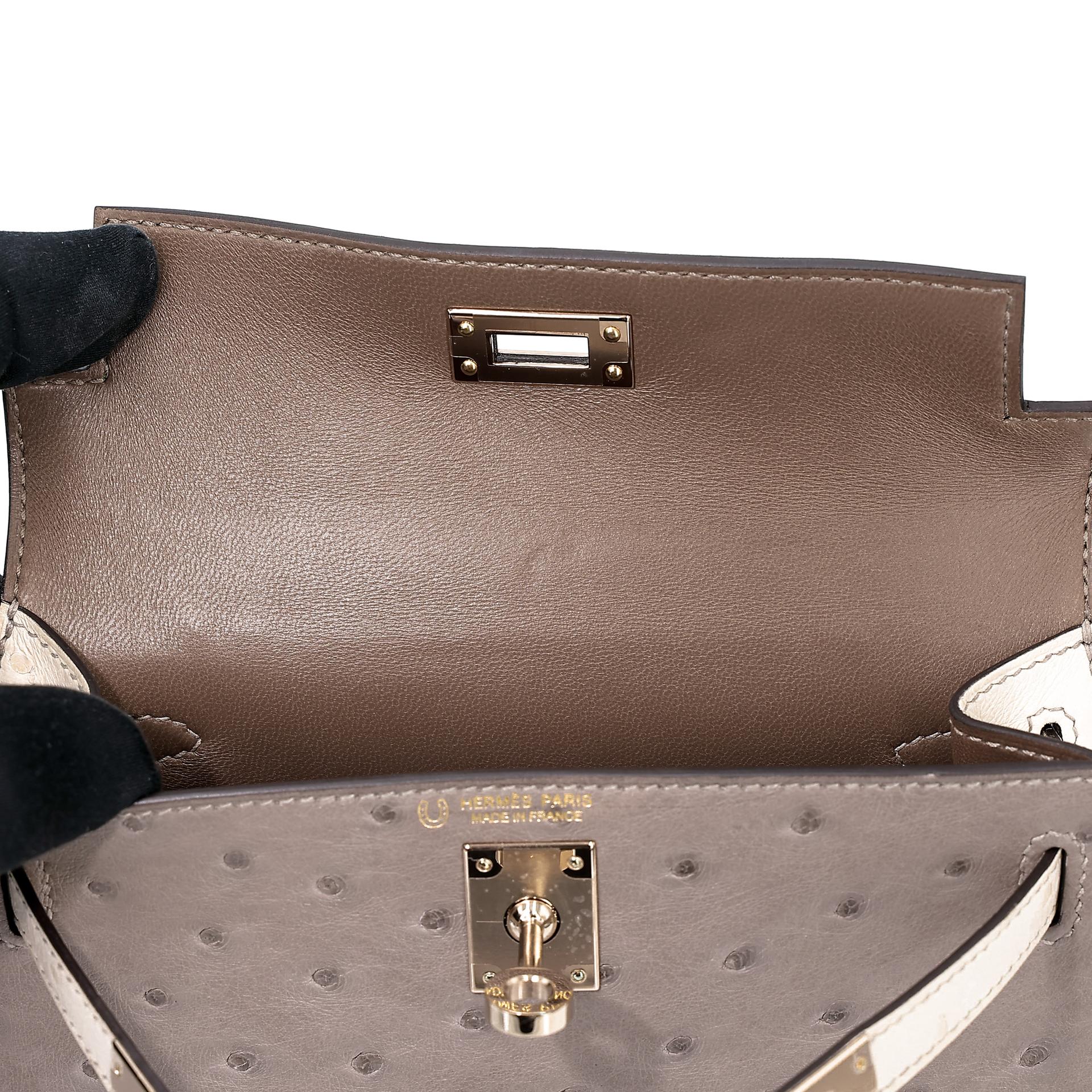 Unused ( Rank NS ) HERMÈS Special Order Mini Kelly II HSS Gris Tourterelle (81) Beton (8L) Ostrich Permabrass hardware B (2023) - 14
