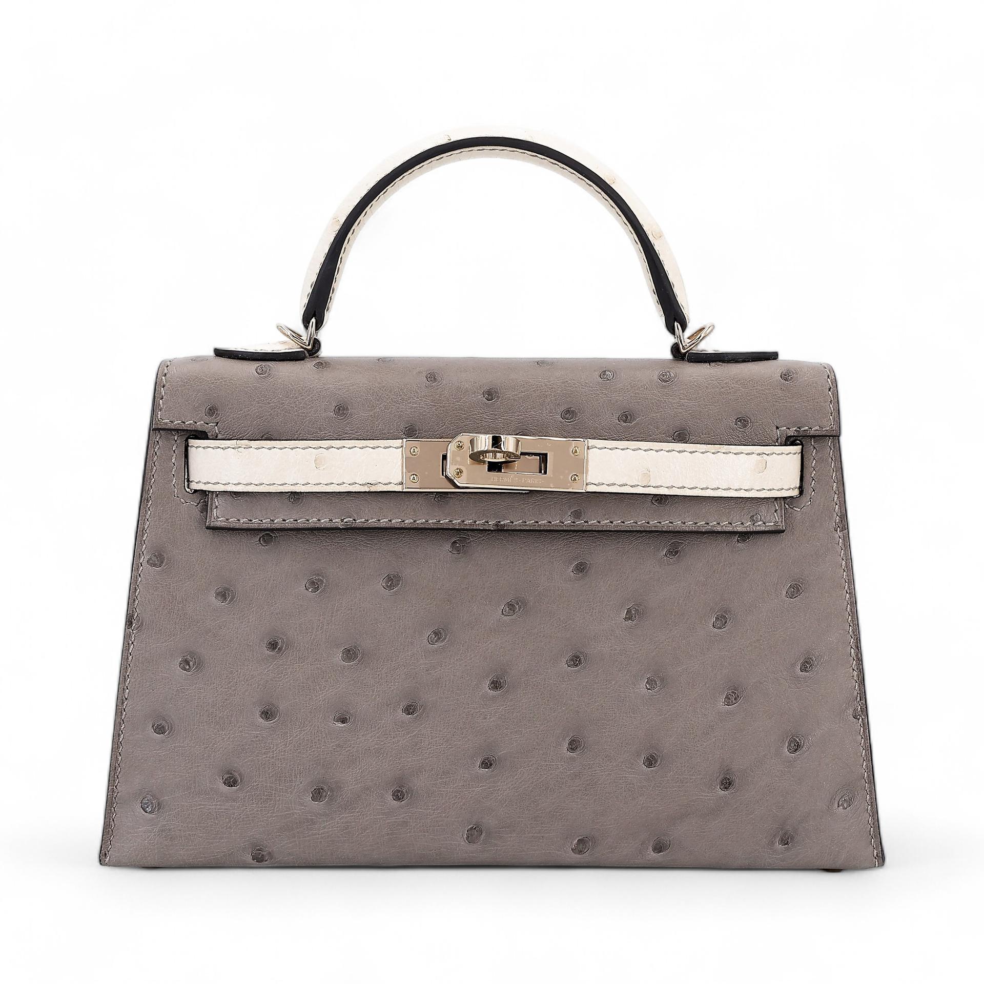 Unused ( Rank NS ) HERMÈS Special Order Mini Kelly II HSS Gris Tourterelle (81) Beton (8L) Ostrich Permabrass hardware B (2023) - 1