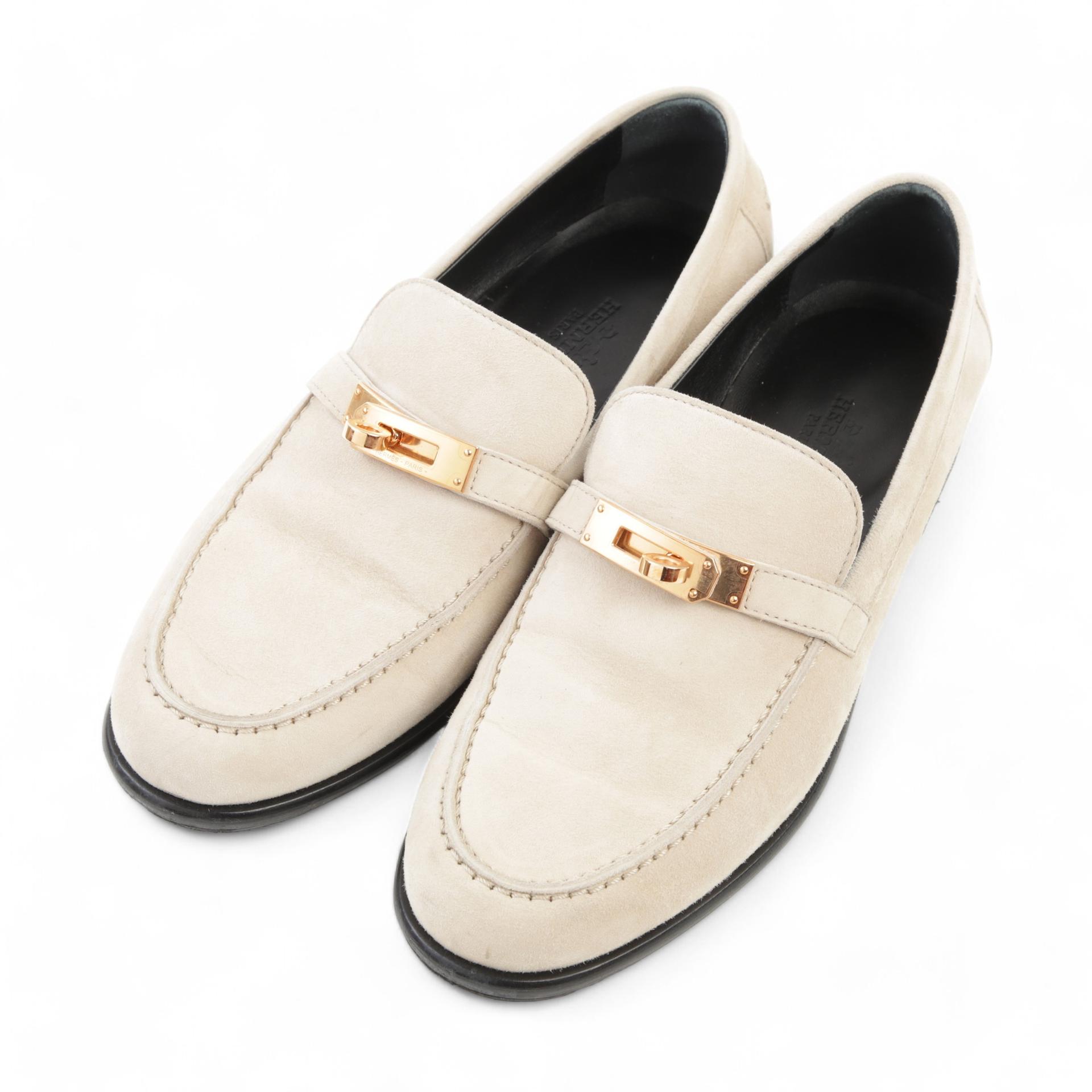 Good ( Rank AB) HERMÈS Destin loafer Beige Rose Gold hardware - 1
