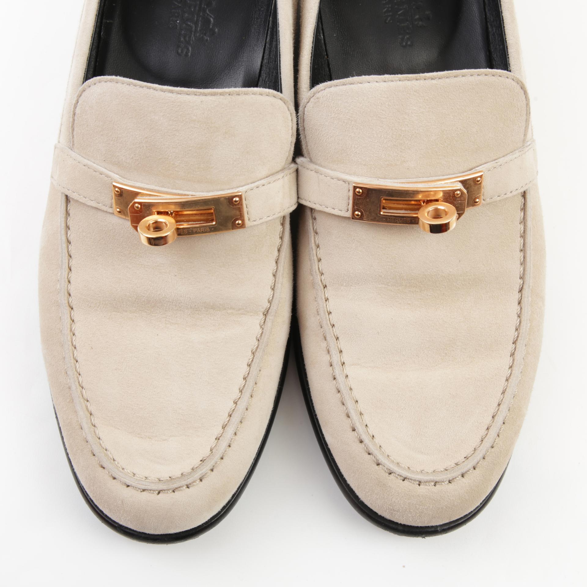 Good ( Rank AB) HERMÈS Destin loafer Beige Rose Gold hardware - 2