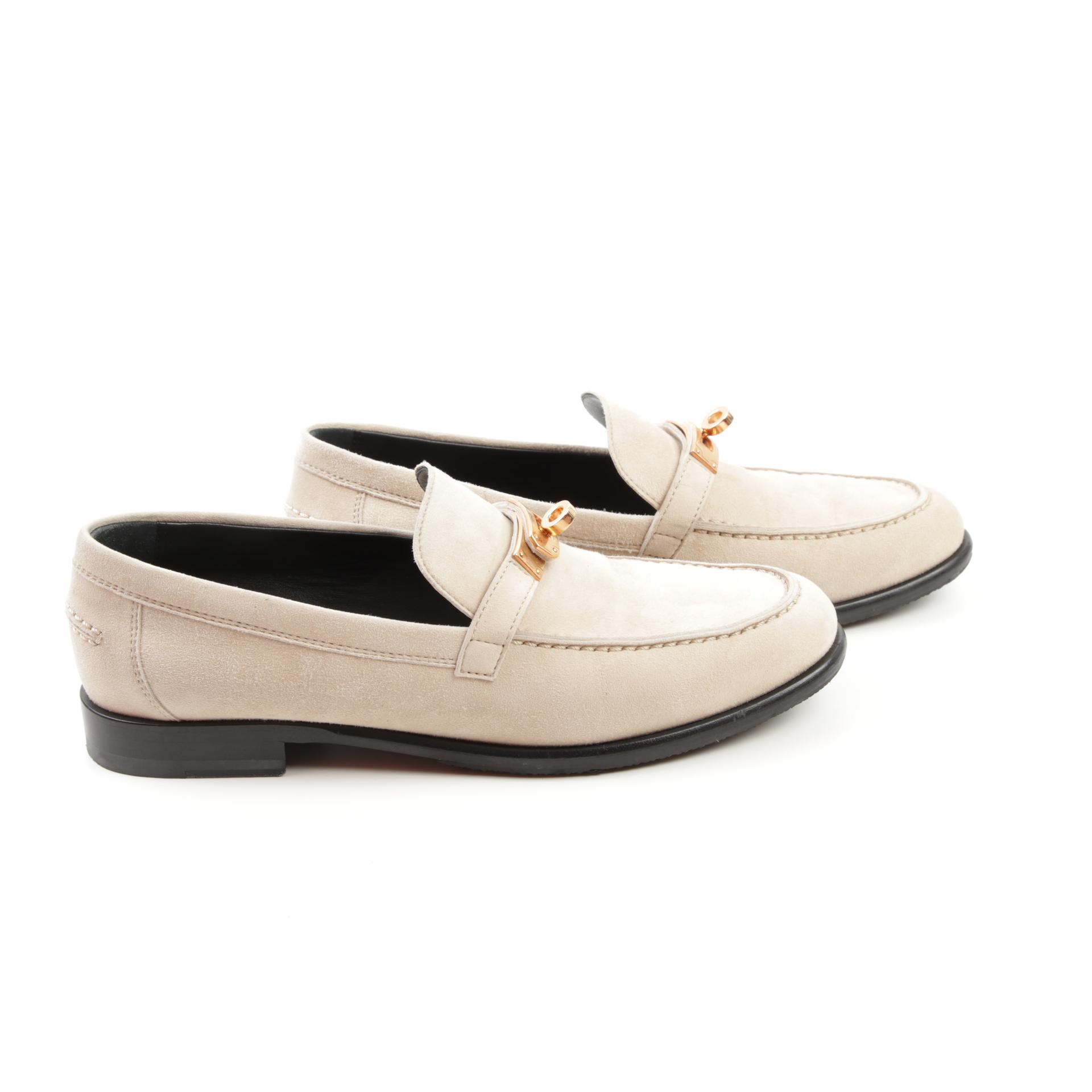 Good ( Rank AB) HERMÈS Destin loafer Beige Rose Gold hardware - 5