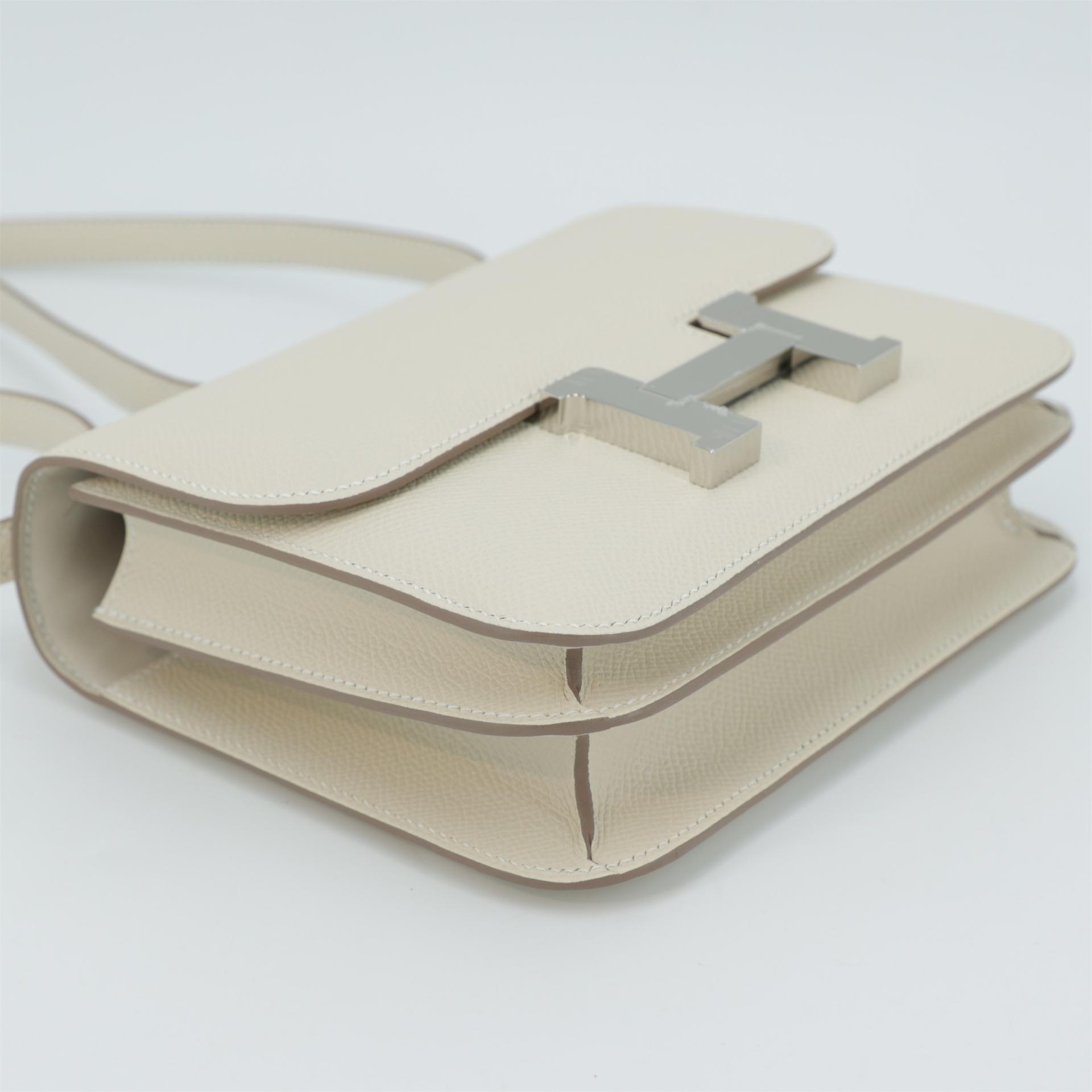 Brand New ( Rank N ) HERMÈS Constance Mini Craie (10) Epsom Palladium hardware W (2024) - 4