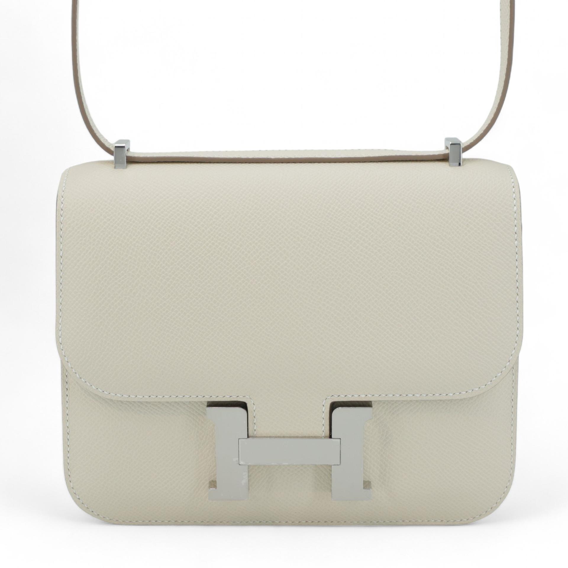 Brand New ( Rank N ) HERMÈS Constance Mini Craie (10) Epsom Palladium hardware W (2024) - 1
