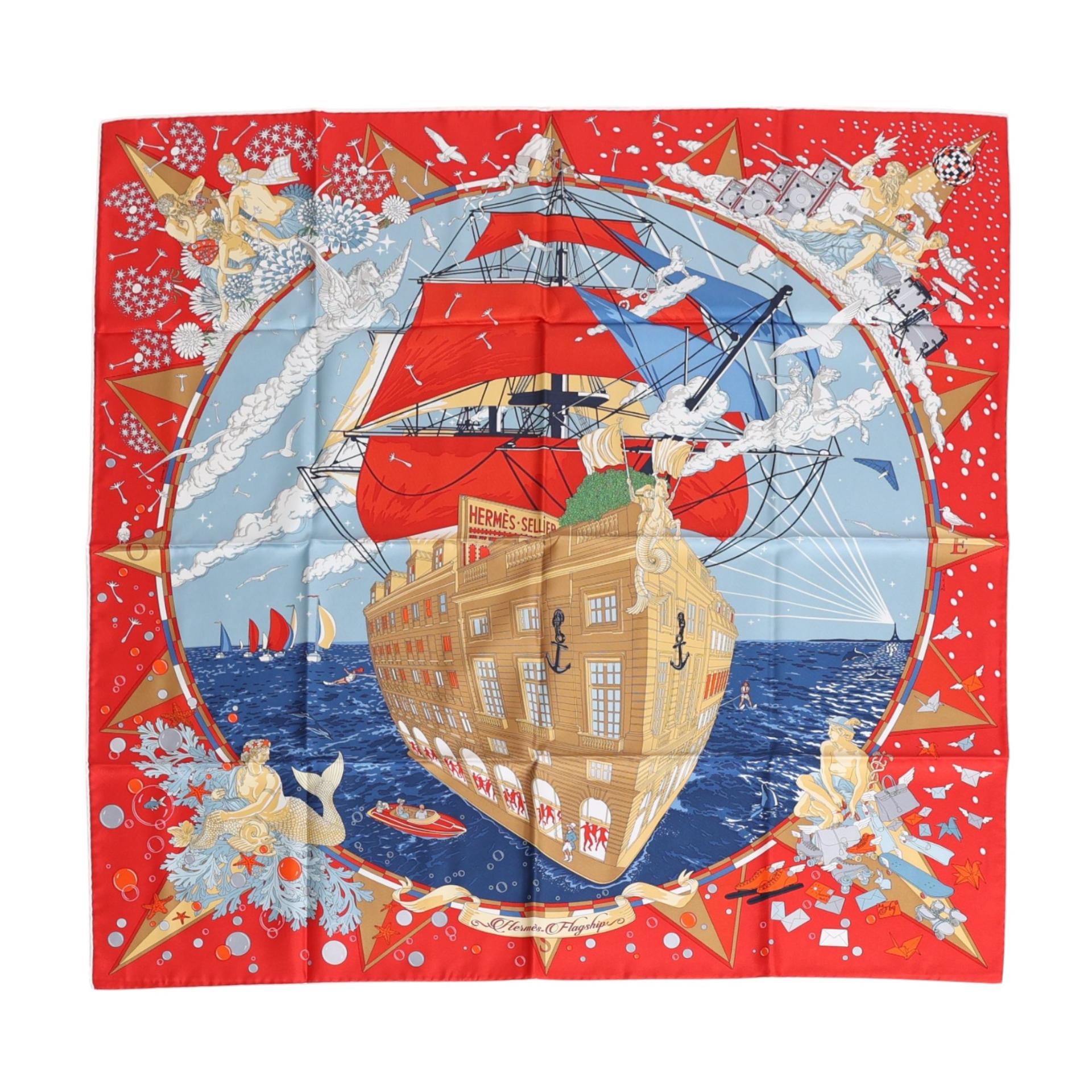 Brand New ( Rank N ) HERMÈS Carre 90 scarf Flagship Blue Red Silk - 1