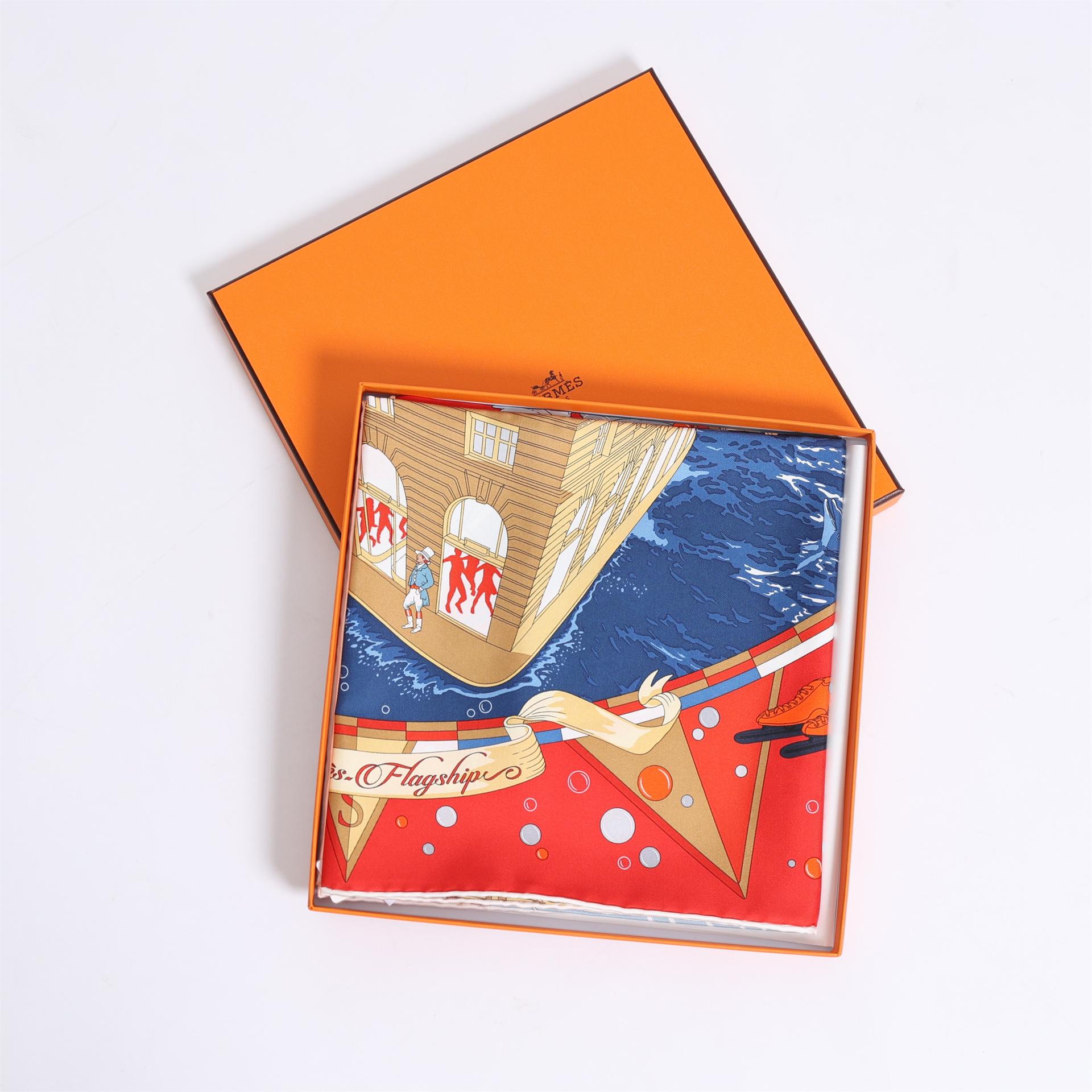 Brand New ( Rank N ) HERMÈS Carre 90 scarf Flagship Blue Red Silk - 4