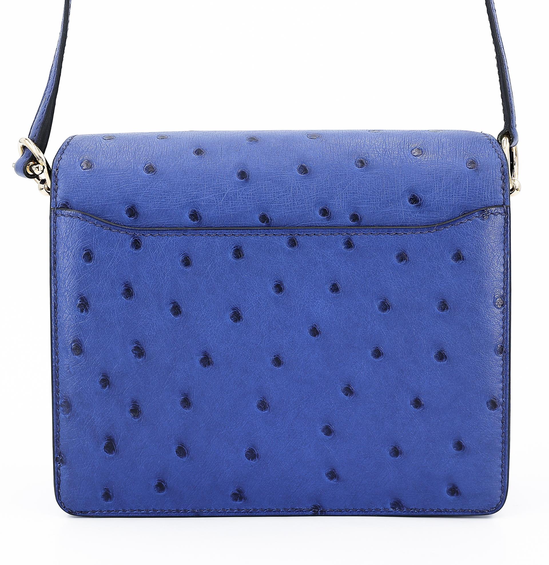 Very Good ( Rank A) HERMÈS Roulis Mini Bleu Saphir (73) Ostrich Permabrass hardware C (2018) - 2