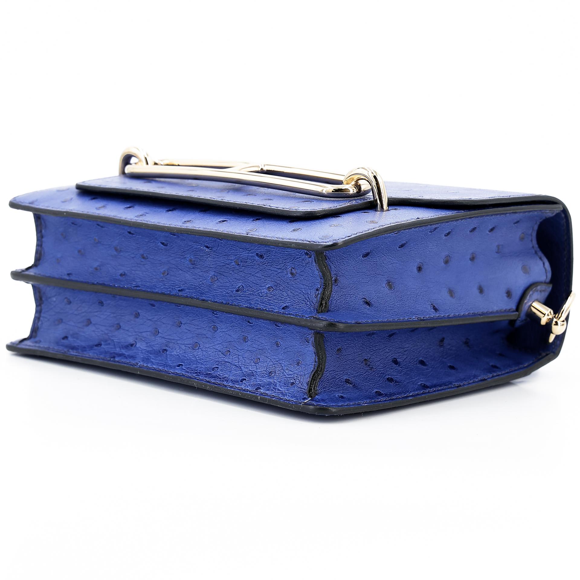 Very Good ( Rank A) HERMÈS Roulis Mini Bleu Saphir (73) Ostrich Permabrass hardware C (2018) - 4
