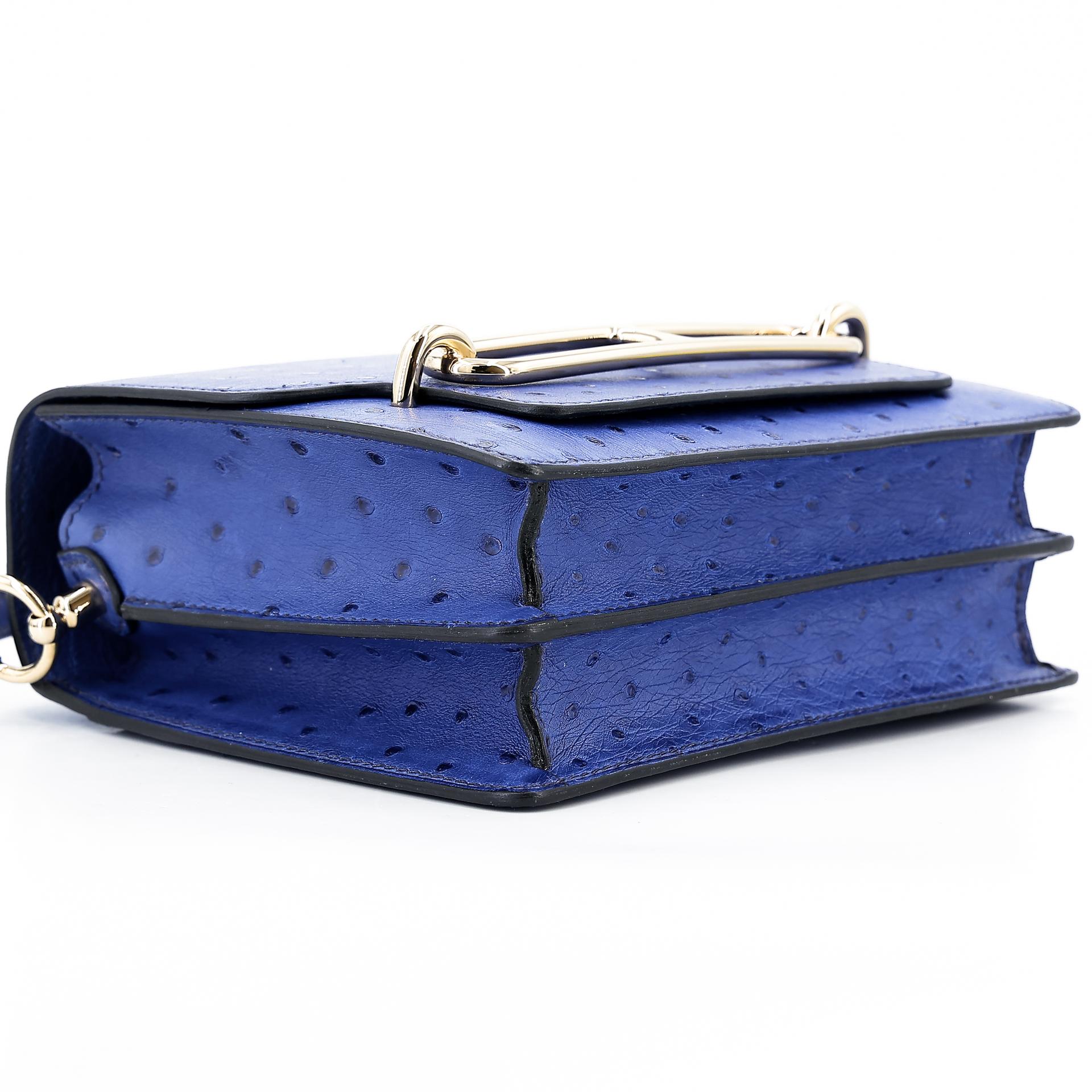 Very Good ( Rank A) HERMÈS Roulis Mini Bleu Saphir (73) Ostrich Permabrass hardware C (2018) - 5