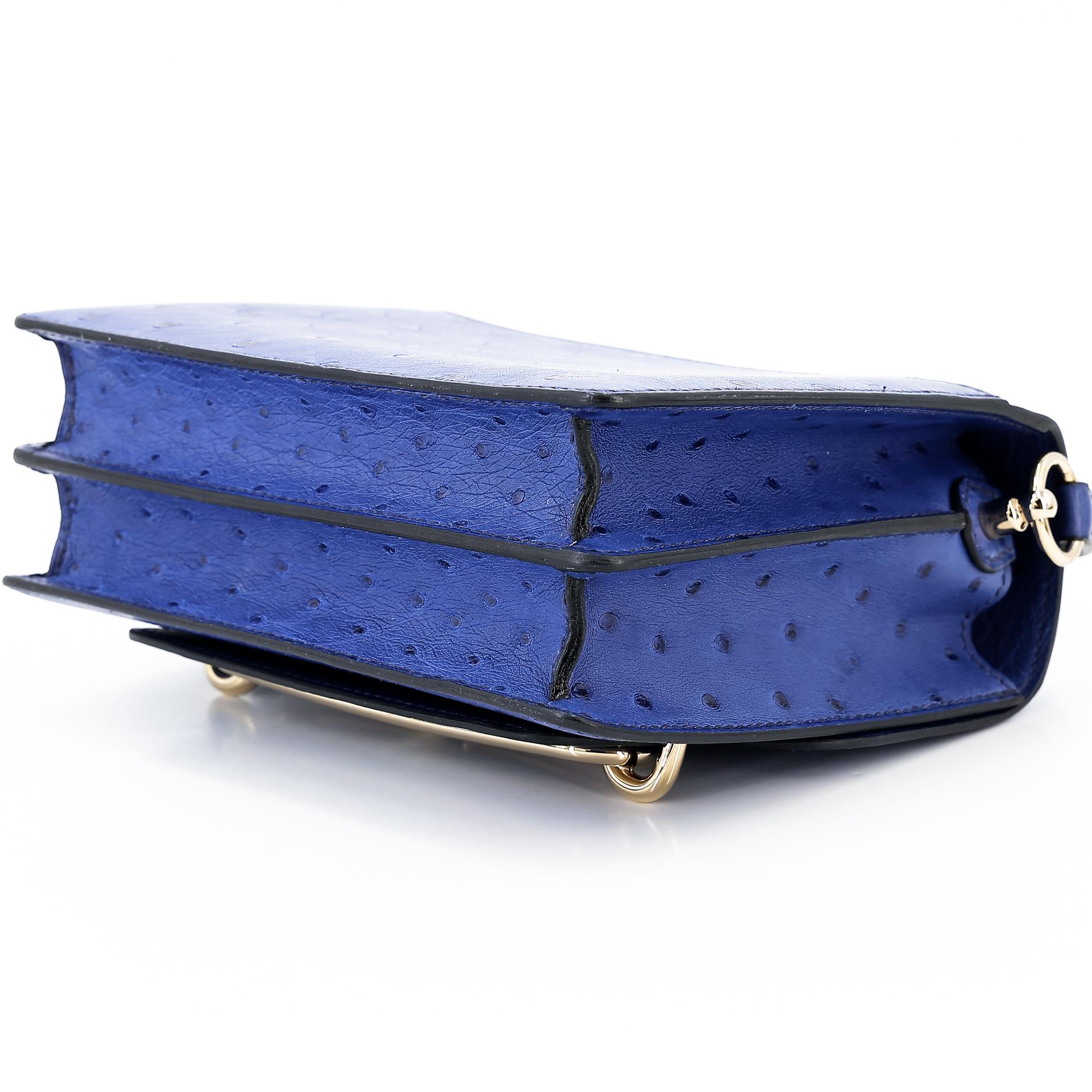 Very Good ( Rank A) HERMÈS Roulis Mini Bleu Saphir (73) Ostrich Permabrass hardware C (2018) - 6