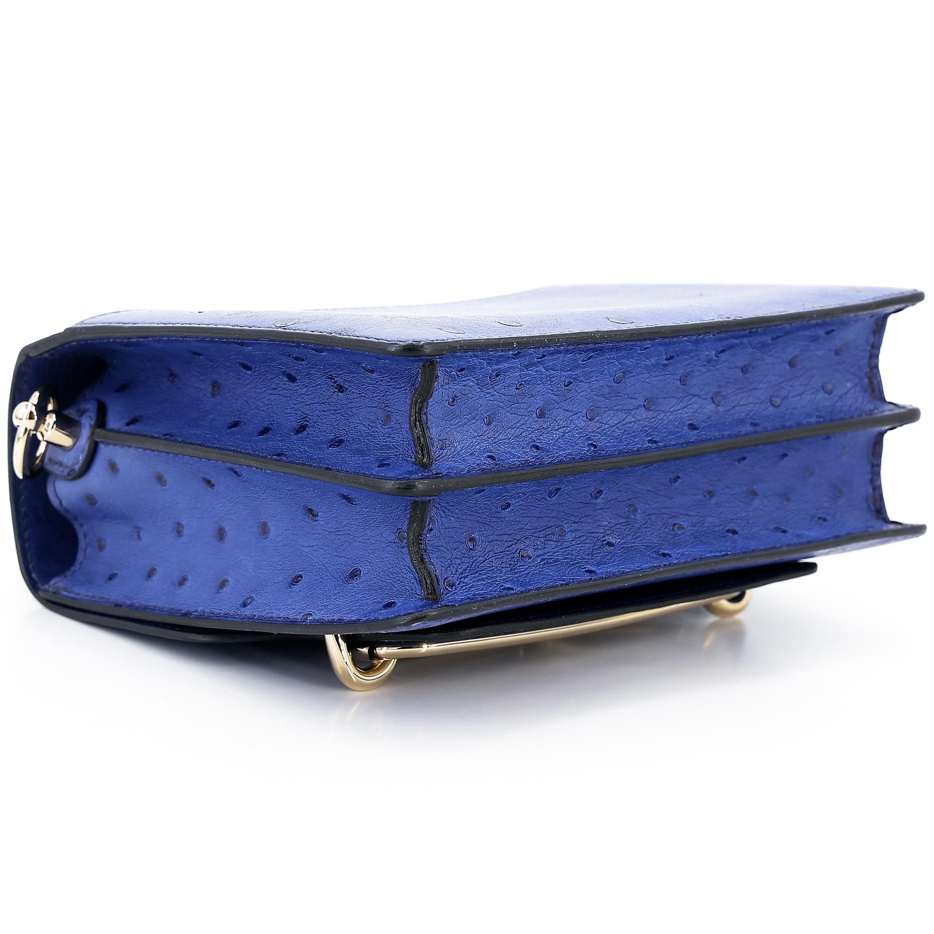 Very Good ( Rank A) HERMÈS Roulis Mini Bleu Saphir (73) Ostrich Permabrass hardware C (2018) - 7