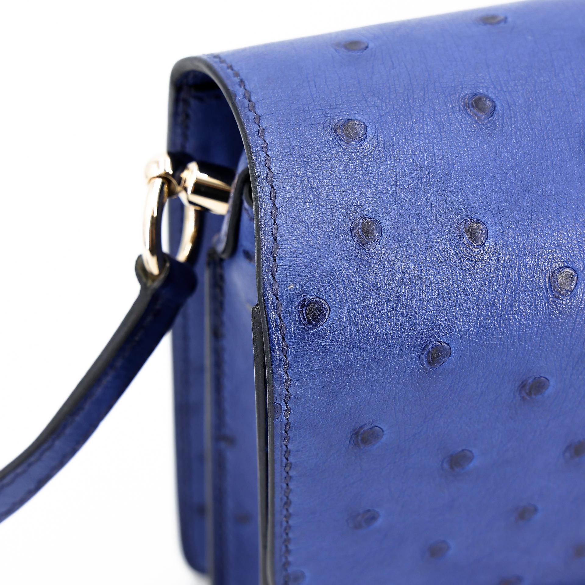 Very Good ( Rank A) HERMÈS Roulis Mini Bleu Saphir (73) Ostrich Permabrass hardware C (2018) - 8