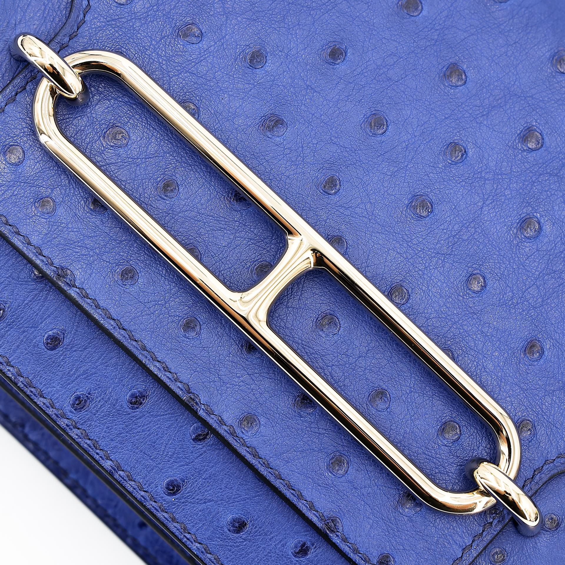 Very Good ( Rank A) HERMÈS Roulis Mini Bleu Saphir (73) Ostrich Permabrass hardware C (2018) - 9