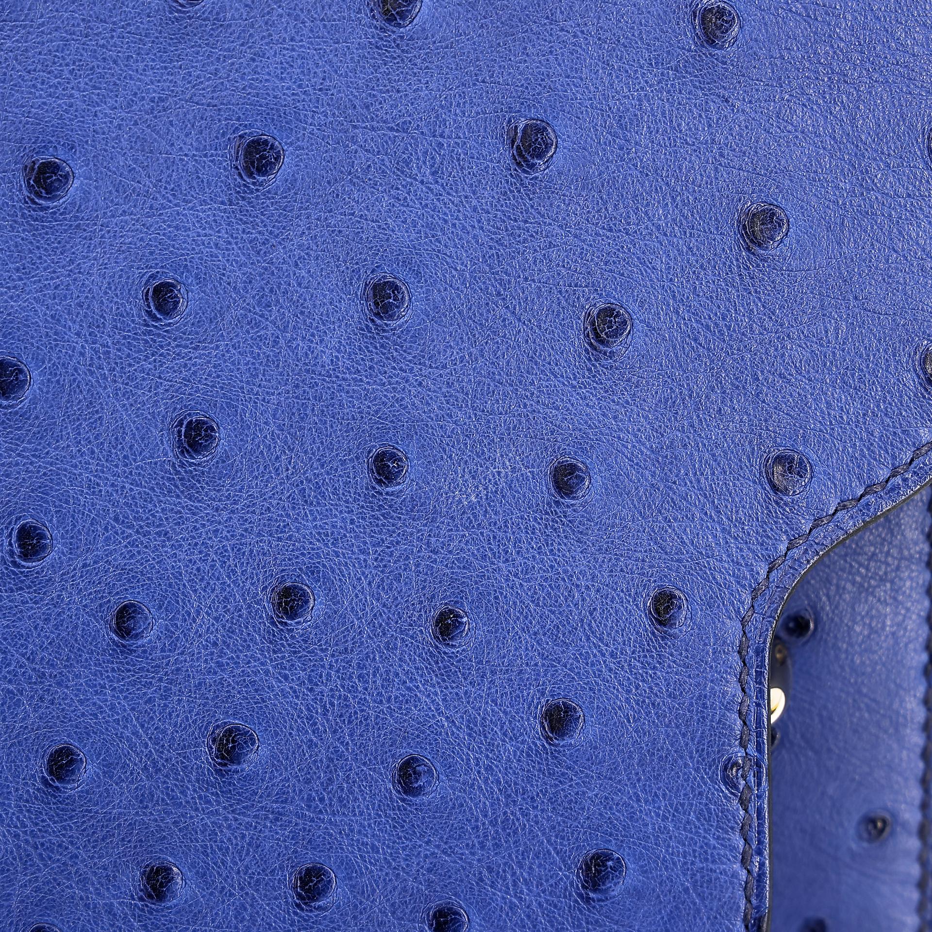 Very Good ( Rank A) HERMÈS Roulis Mini Bleu Saphir (73) Ostrich Permabrass hardware C (2018) - 10