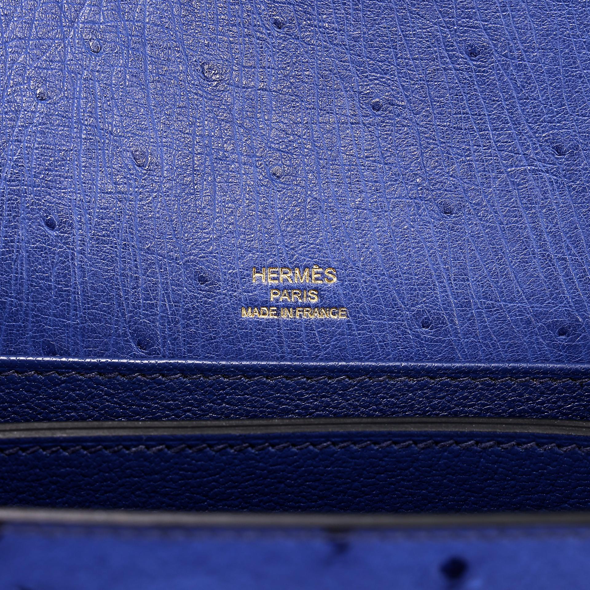 Very Good ( Rank A) HERMÈS Roulis Mini Bleu Saphir (73) Ostrich Permabrass hardware C (2018) - 12