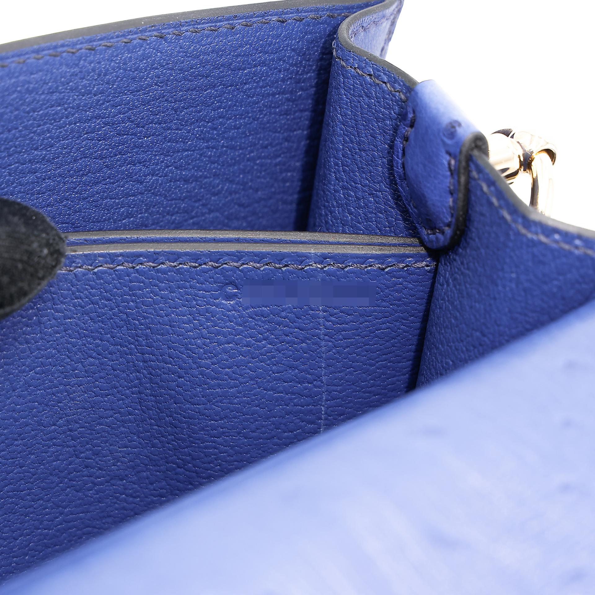 Very Good ( Rank A) HERMÈS Roulis Mini Bleu Saphir (73) Ostrich Permabrass hardware C (2018) - 18