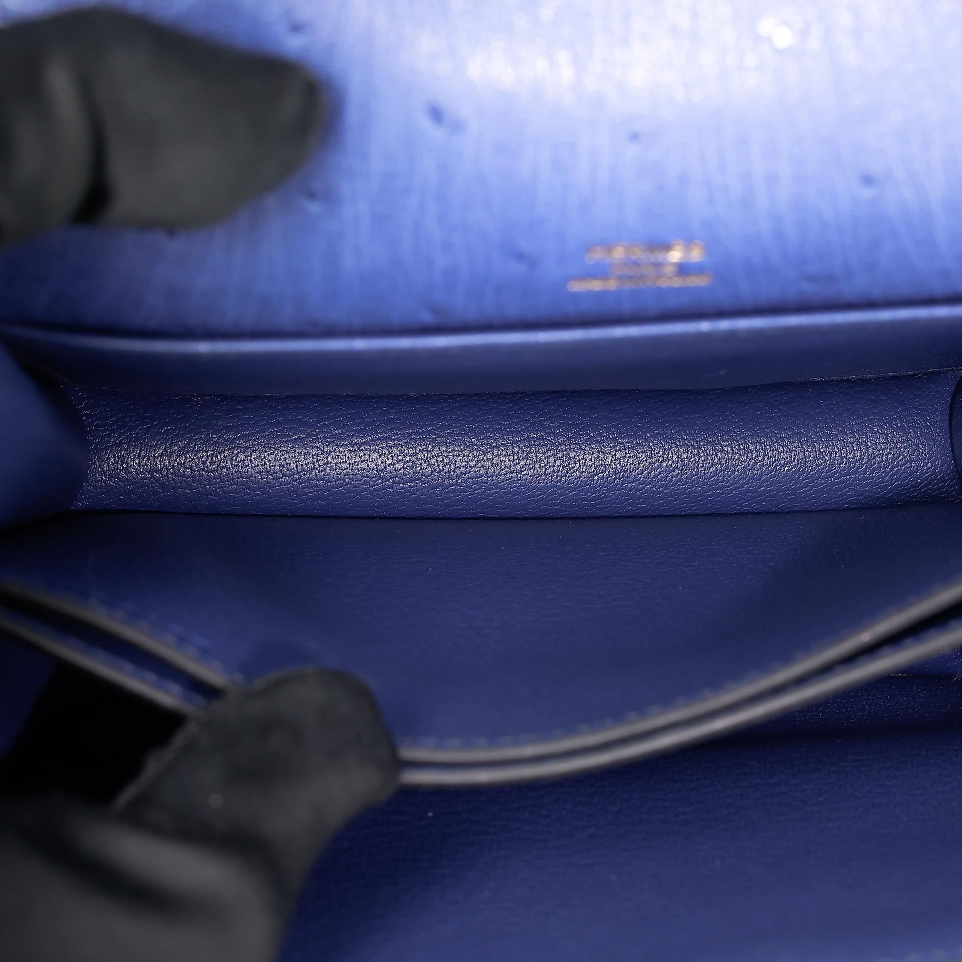 Very Good ( Rank A) HERMÈS Roulis Mini Bleu Saphir (73) Ostrich Permabrass hardware C (2018) - 15