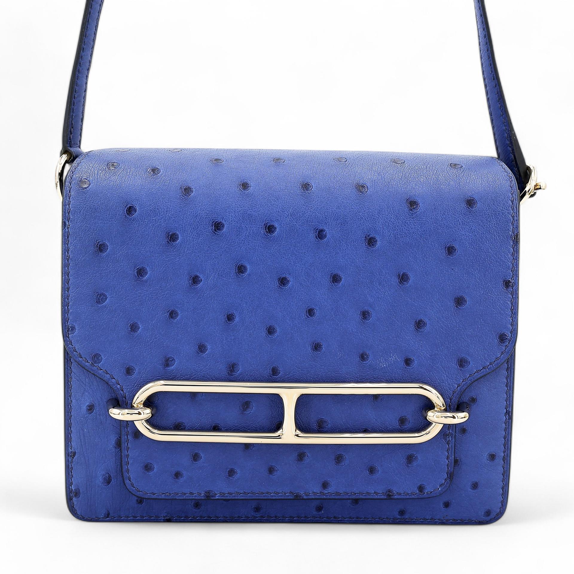 Very Good ( Rank A) HERMÈS Roulis Mini Bleu Saphir (73) Ostrich Permabrass hardware C (2018) - 1