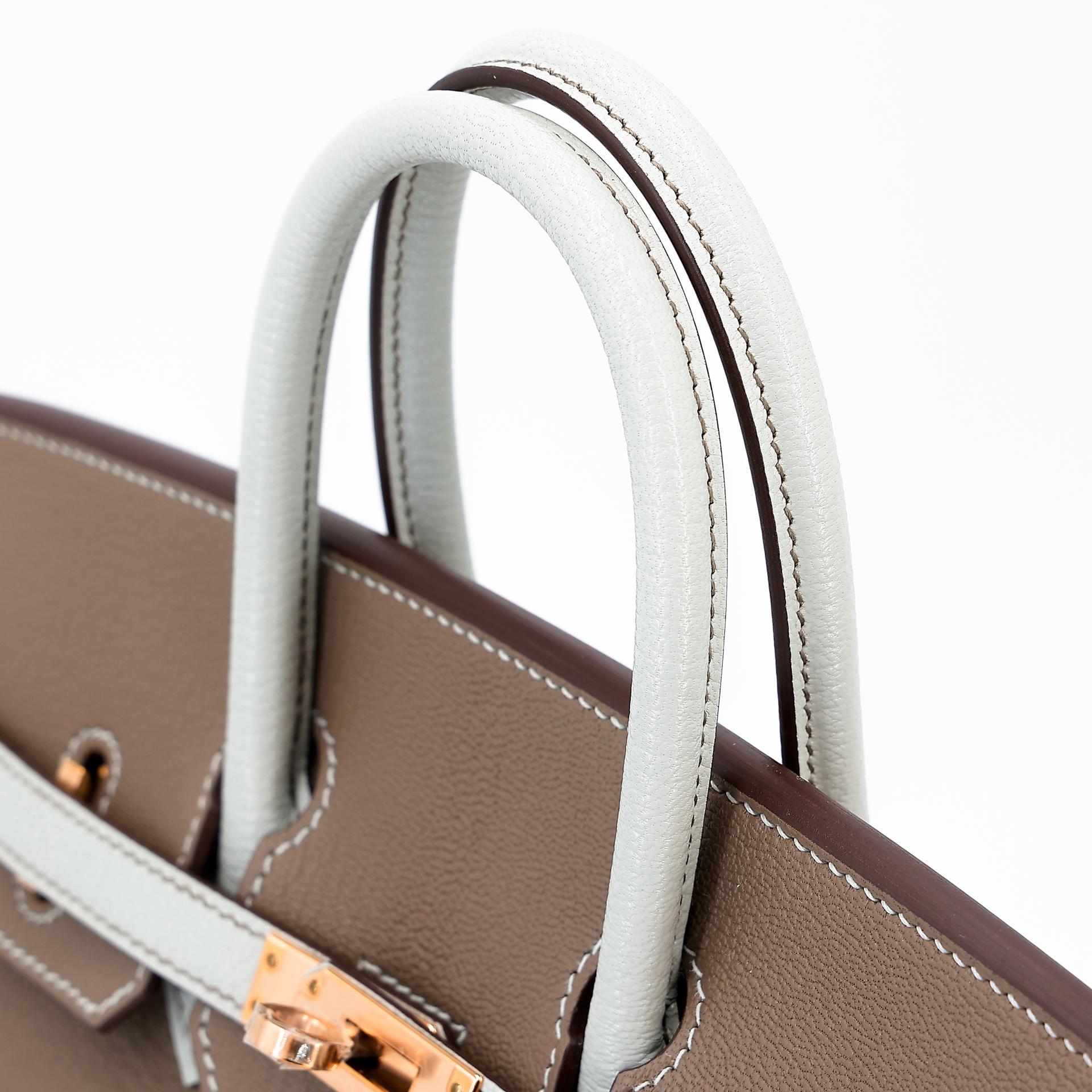 Brand New ( Rank N ) HERMÈS Special Order Birkin 25 HSS Etoupe (18) Gris Perle (80) Chevre Rose Gold hardware B (2023) - 3