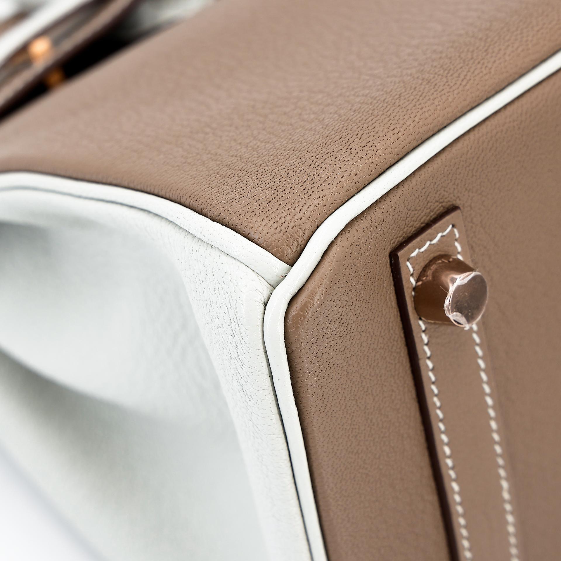 Brand New ( Rank N ) HERMÈS Special Order Birkin 25 HSS Etoupe (18) Gris Perle (80) Chevre Rose Gold hardware B (2023) - 9