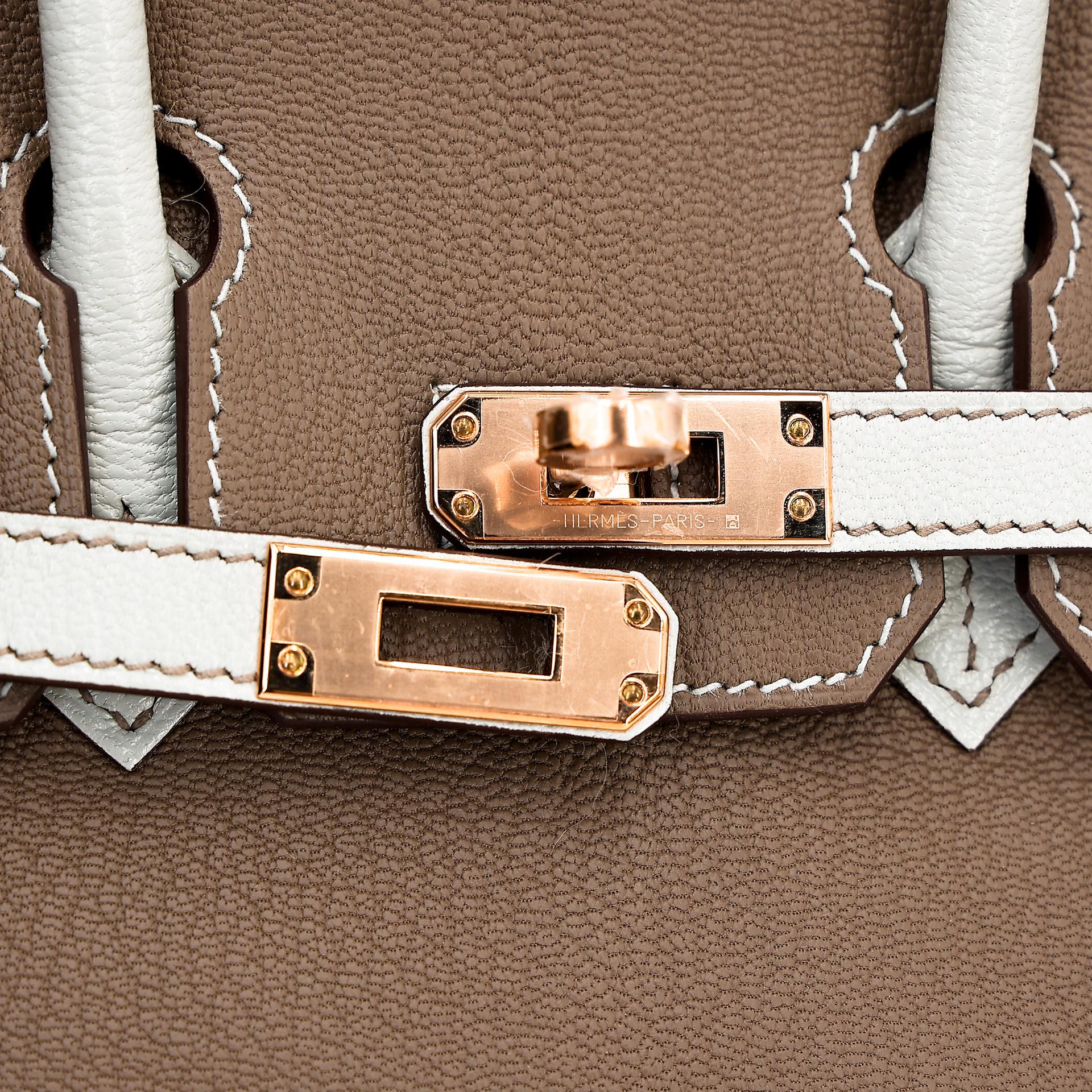 Brand New ( Rank N ) HERMÈS Special Order Birkin 25 HSS Etoupe (18) Gris Perle (80) Chevre Rose Gold hardware B (2023) - 12