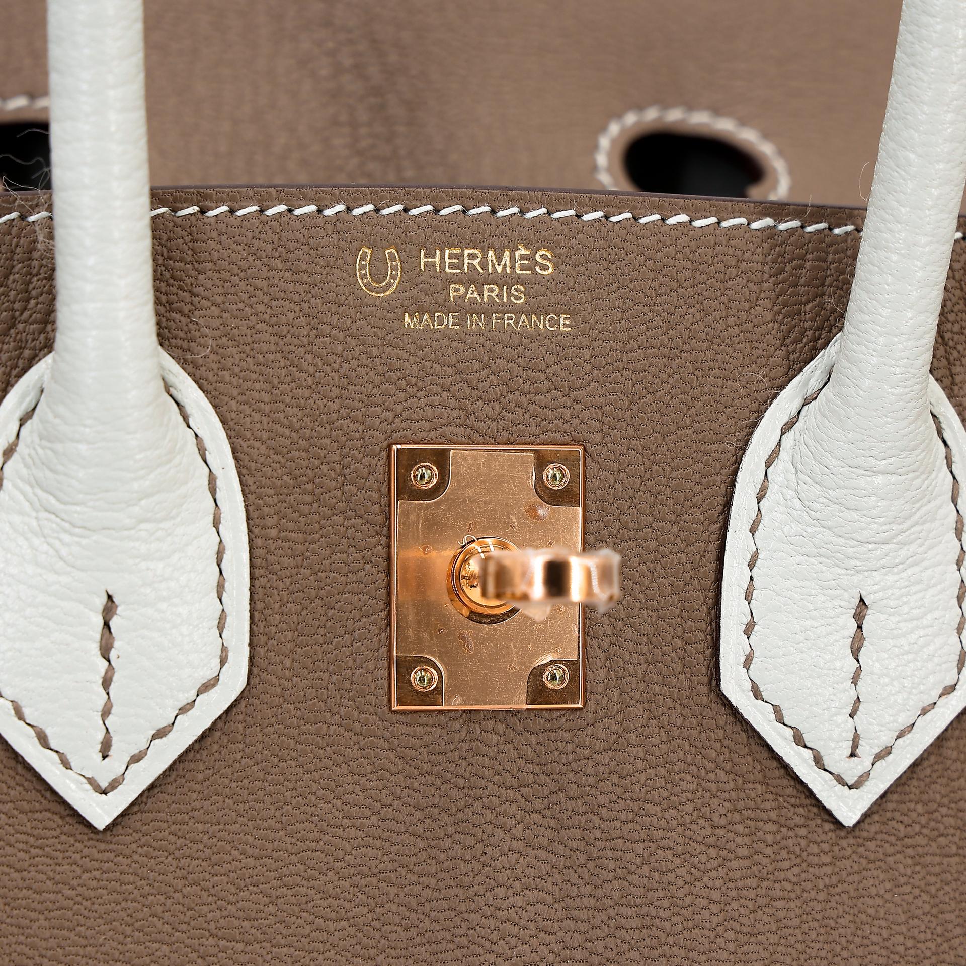 Brand New ( Rank N ) HERMÈS Special Order Birkin 25 HSS Etoupe (18) Gris Perle (80) Chevre Rose Gold hardware B (2023) - 13