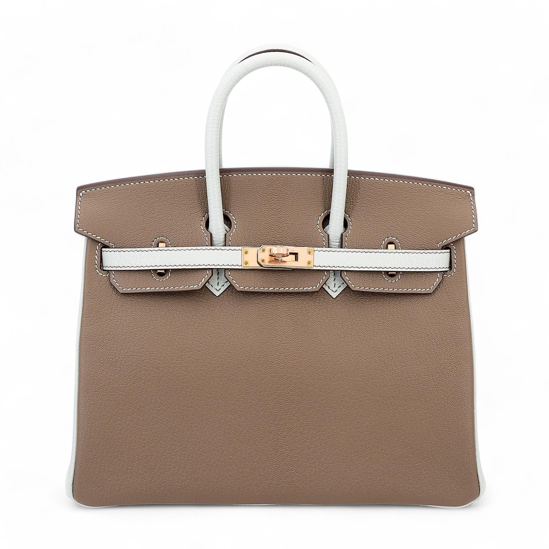 Brand New ( Rank N ) HERMÈS Special Order Birkin 25 HSS Etoupe (18) Gris Perle (80) Chevre Rose Gold hardware B (2023) - 1