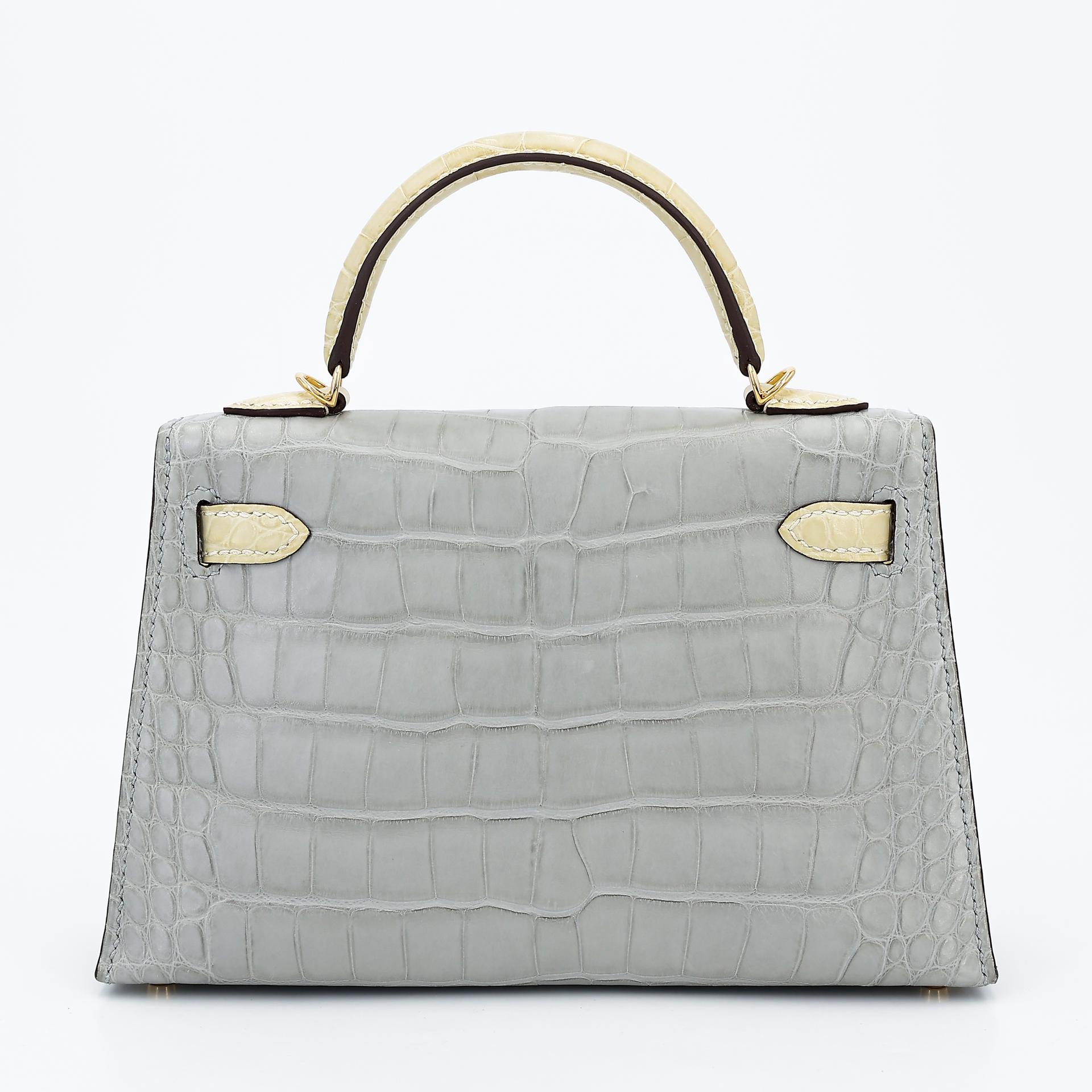 Brand New ( Rank N ) HERMÈS Special Order Mini Kelly II HSS Gris Perle (80) Vanille (Y1) Alligator Gold hardware B (2023) - 2