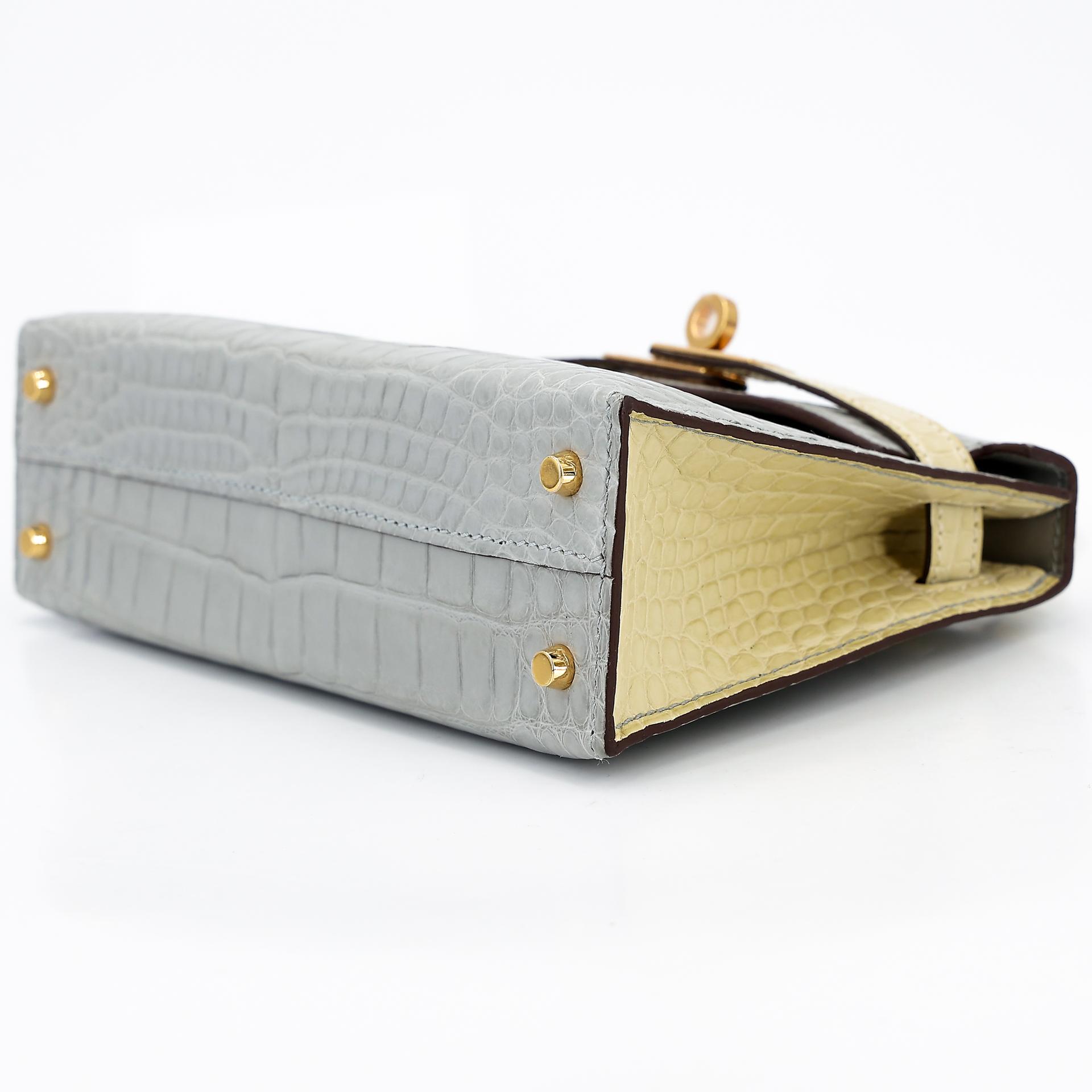 Brand New ( Rank N ) HERMÈS Special Order Mini Kelly II HSS Gris Perle (80) Vanille (Y1) Alligator Gold hardware B (2023) - 4