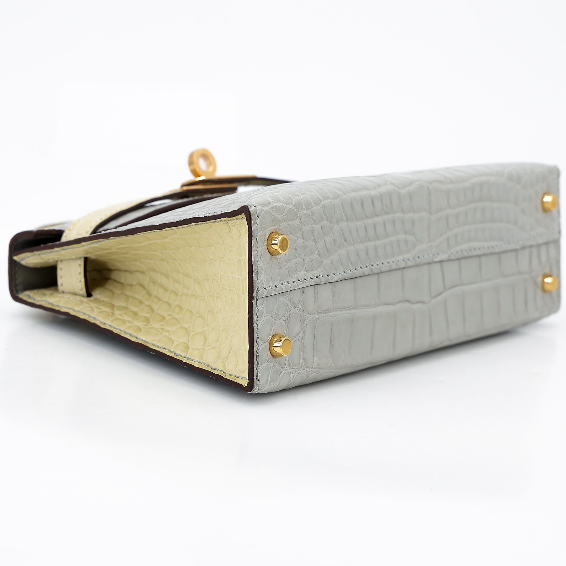 Brand New ( Rank N ) HERMÈS Special Order Mini Kelly II HSS Gris Perle (80) Vanille (Y1) Alligator Gold hardware B (2023) - 5