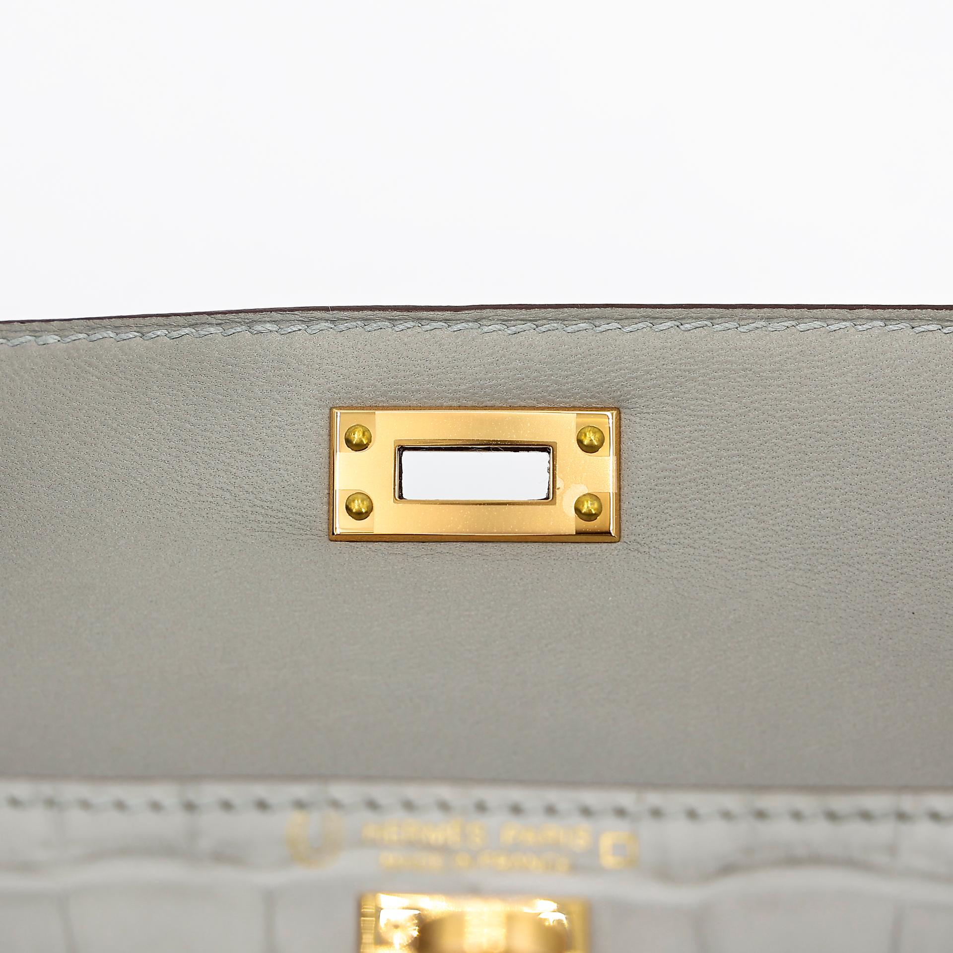 Brand New ( Rank N ) HERMÈS Special Order Mini Kelly II HSS Gris Perle (80) Vanille (Y1) Alligator Gold hardware B (2023) - 10