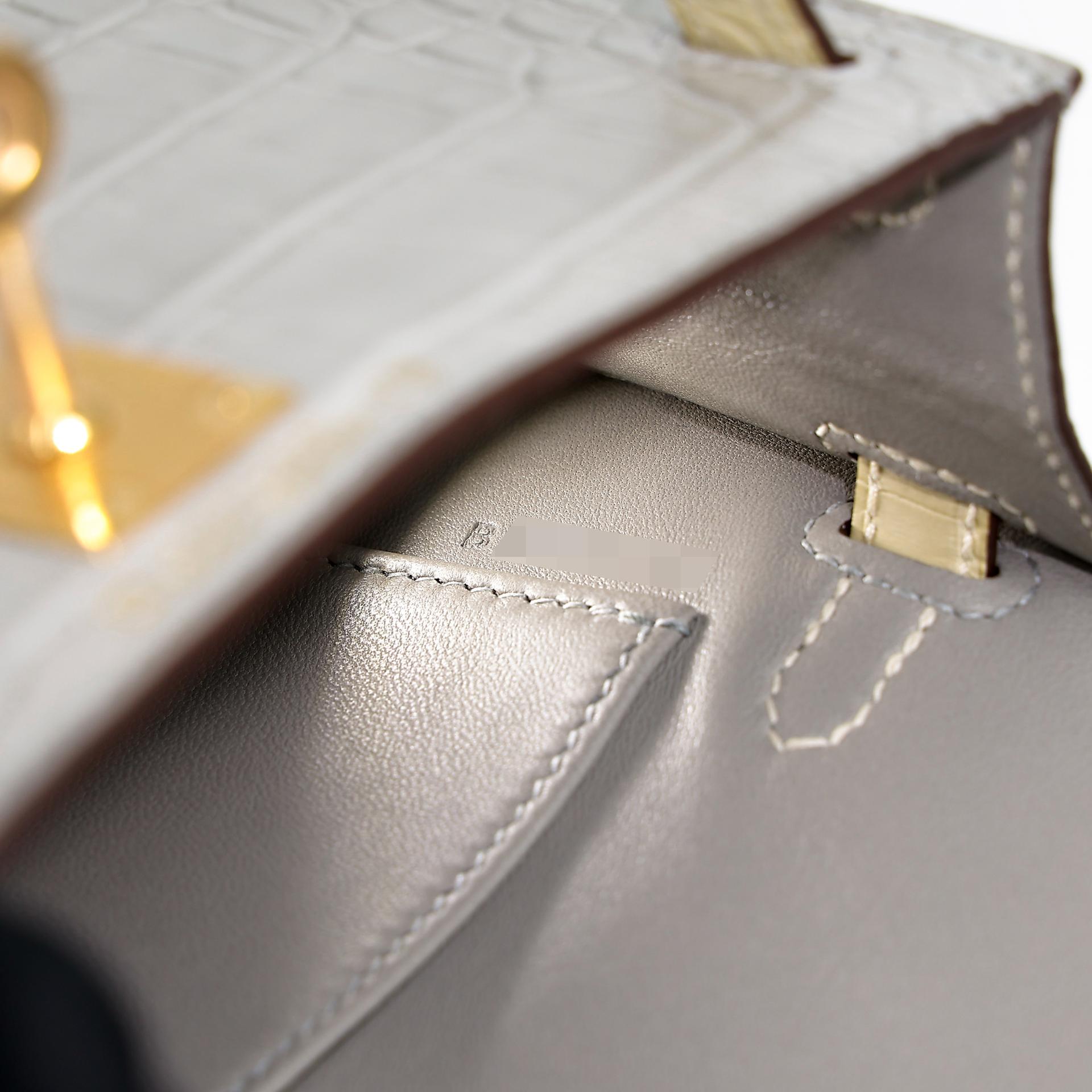 Brand New ( Rank N ) HERMÈS Special Order Mini Kelly II HSS Gris Perle (80) Vanille (Y1) Alligator Gold hardware B (2023) - 15