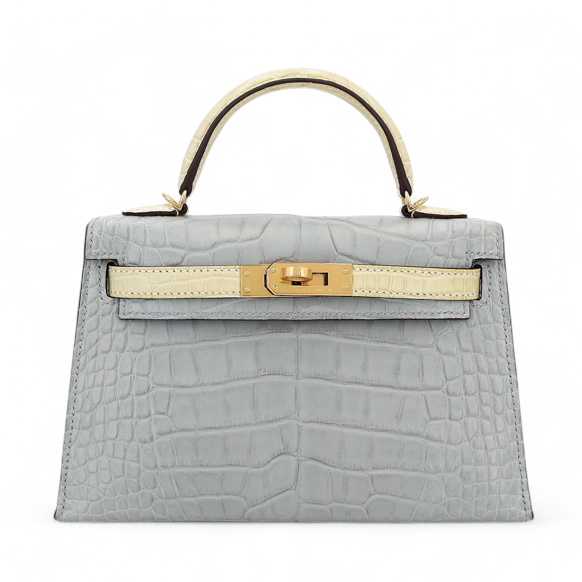 Brand New ( Rank N ) HERMÈS Special Order Mini Kelly II HSS Gris Perle (80) Vanille (Y1) Alligator Gold hardware B (2023) - 1