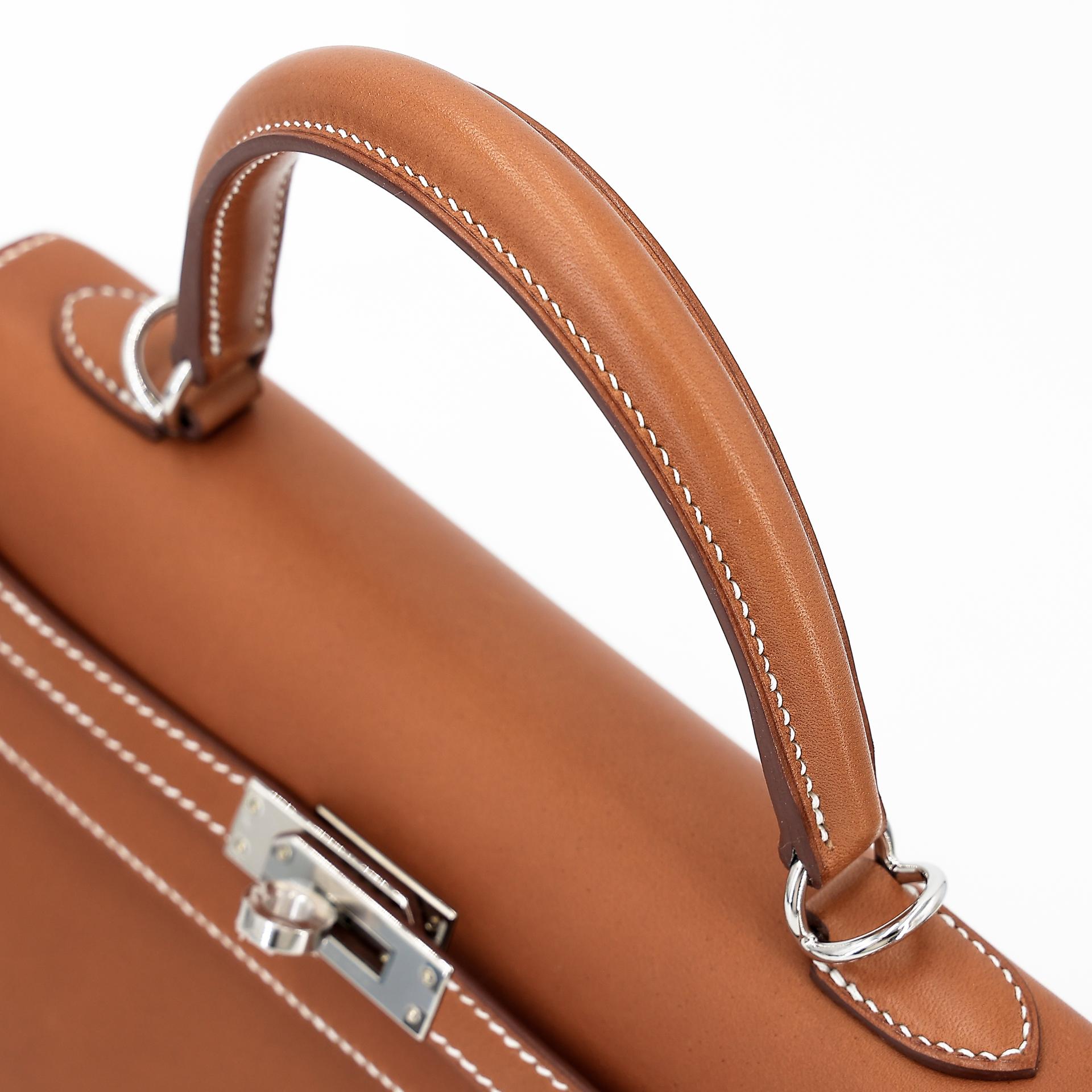 Unused ( Rank NS ) HERMÈS Kelly 25 Sellier Fauve (34) Barenia Palladium hardware Y (2020) - 3