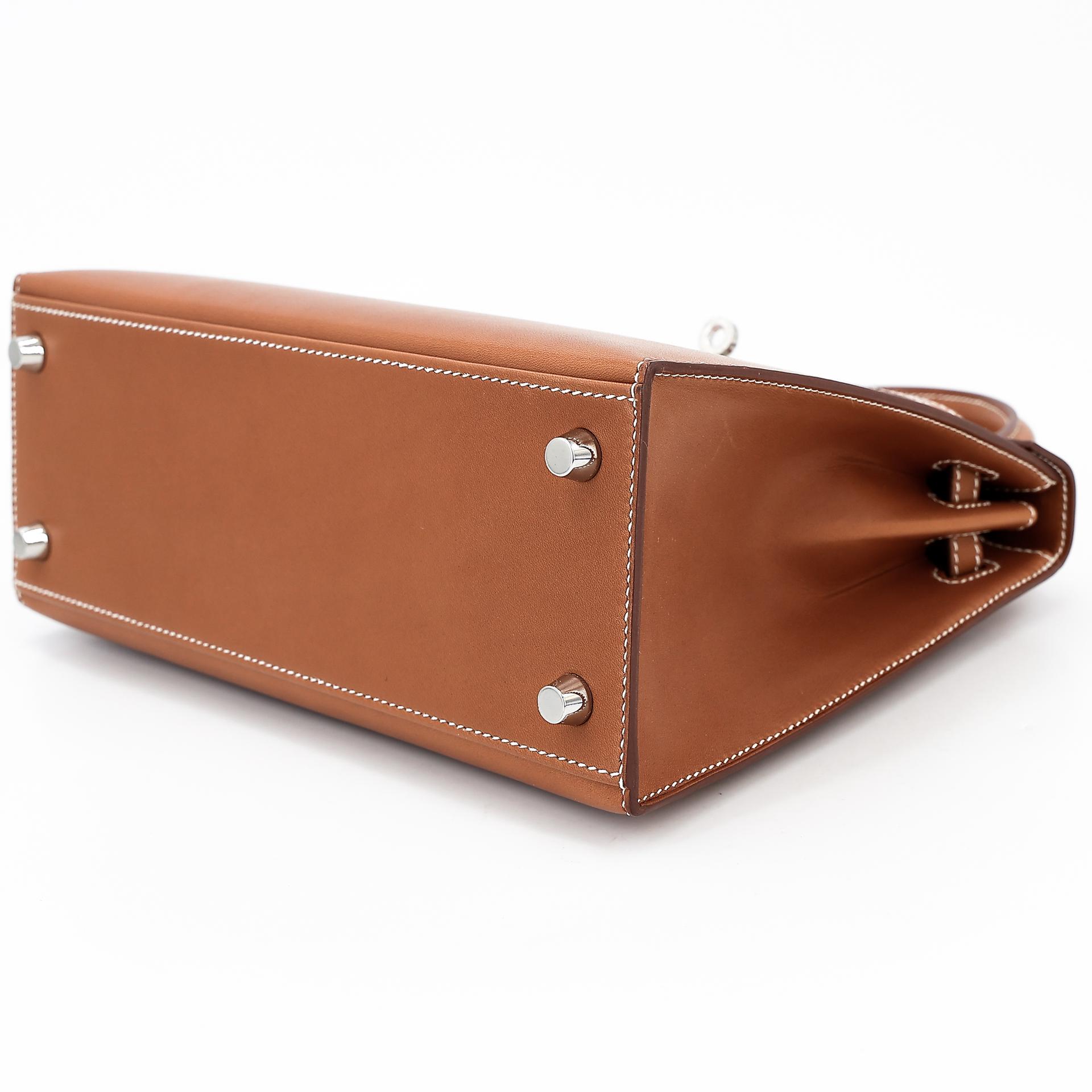 Unused ( Rank NS ) HERMÈS Kelly 25 Sellier Fauve (34) Barenia Palladium hardware Y (2020) - 4