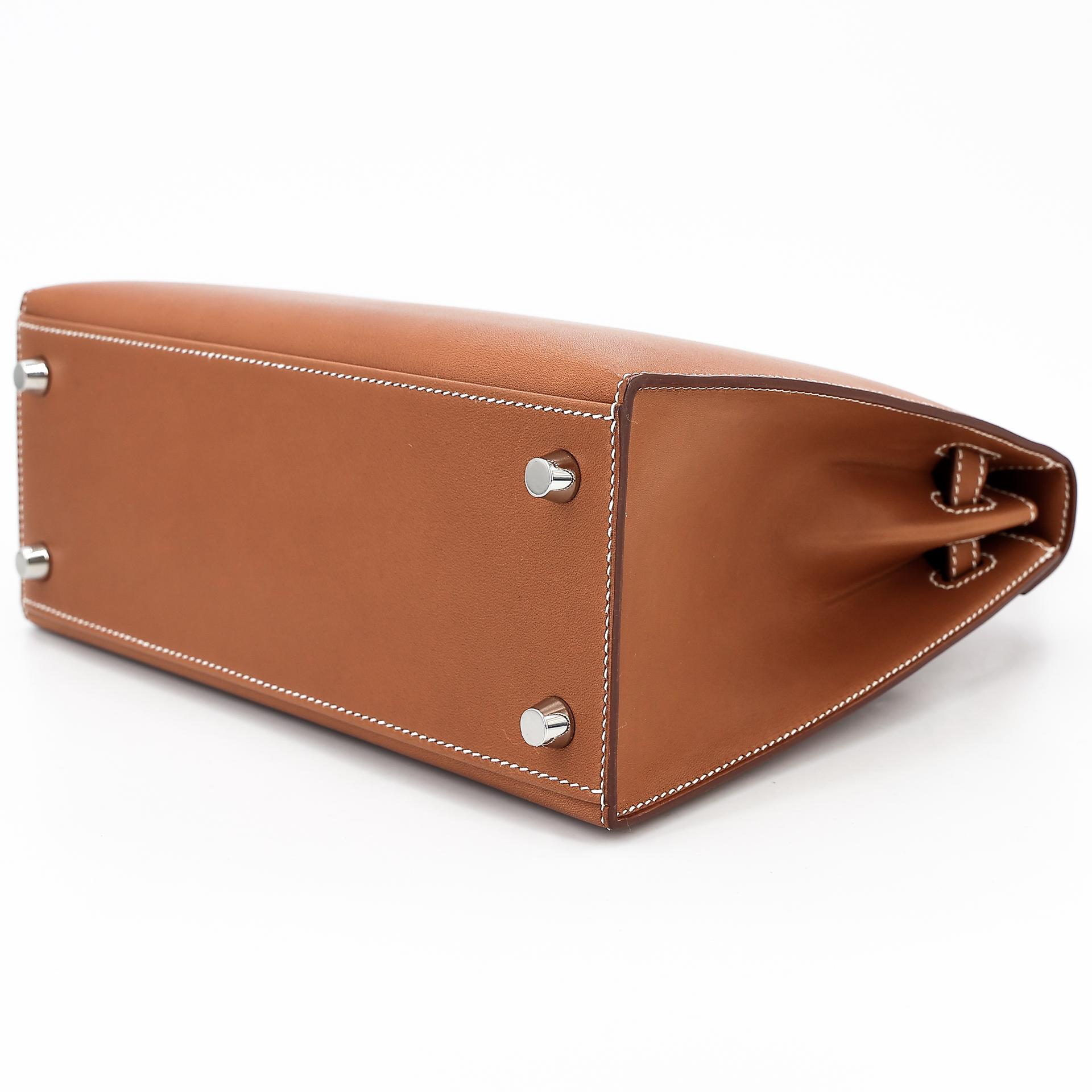 Unused ( Rank NS ) HERMÈS Kelly 25 Sellier Fauve (34) Barenia Palladium hardware Y (2020) - 6