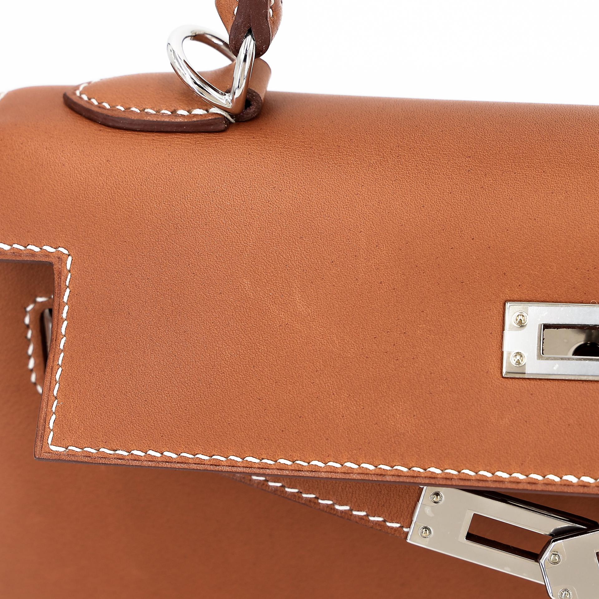Unused ( Rank NS ) HERMÈS Kelly 25 Sellier Fauve (34) Barenia Palladium hardware Y (2020) - 18
