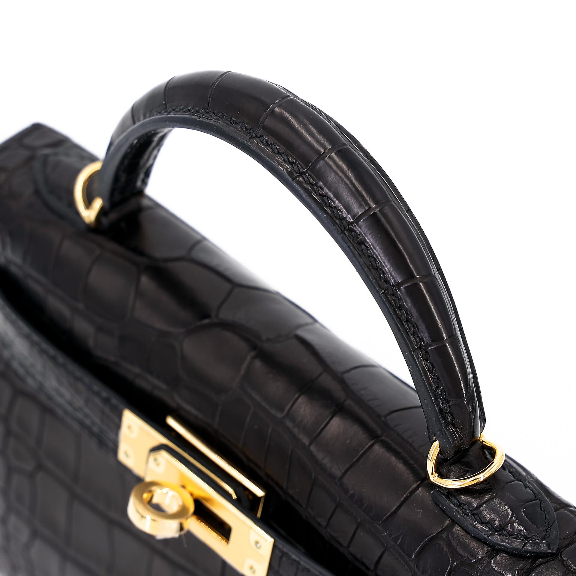 Unused ( Rank NS ) HERMÈS Mini Kelly II Black (89) Matte Alligator Gold hardware Y (2020) - 3