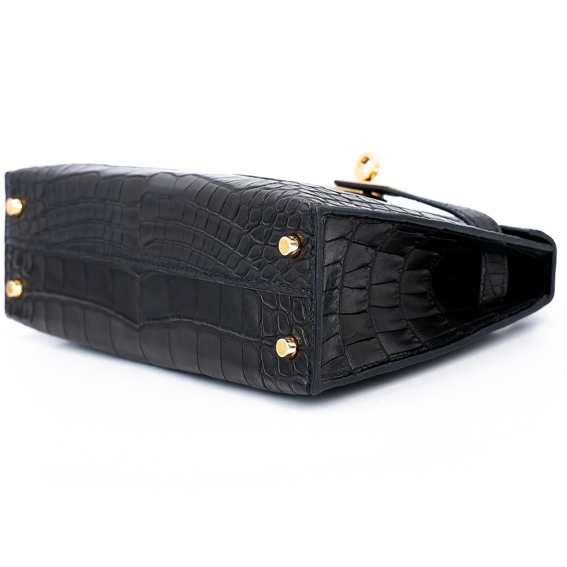 Unused ( Rank NS ) HERMÈS Mini Kelly II Black (89) Matte Alligator Gold hardware Y (2020) - 4
