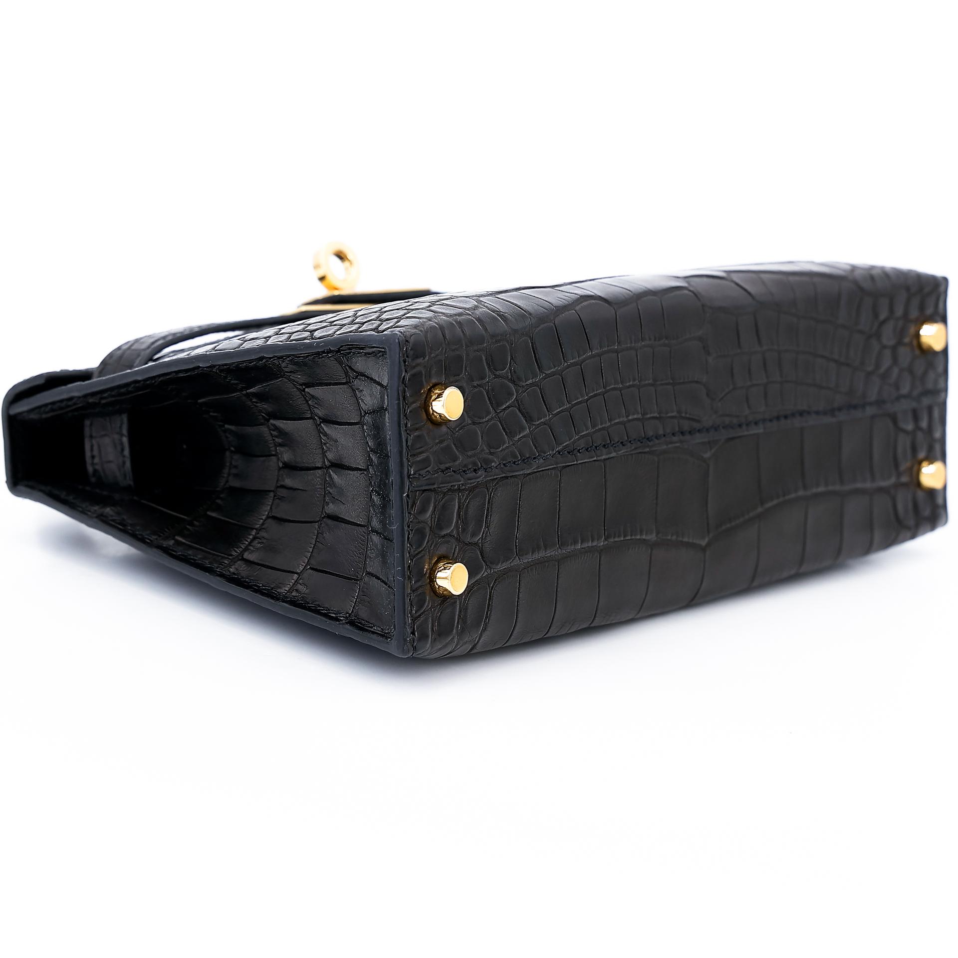 Unused ( Rank NS ) HERMÈS Mini Kelly II Black (89) Matte Alligator Gold hardware Y (2020) - 5