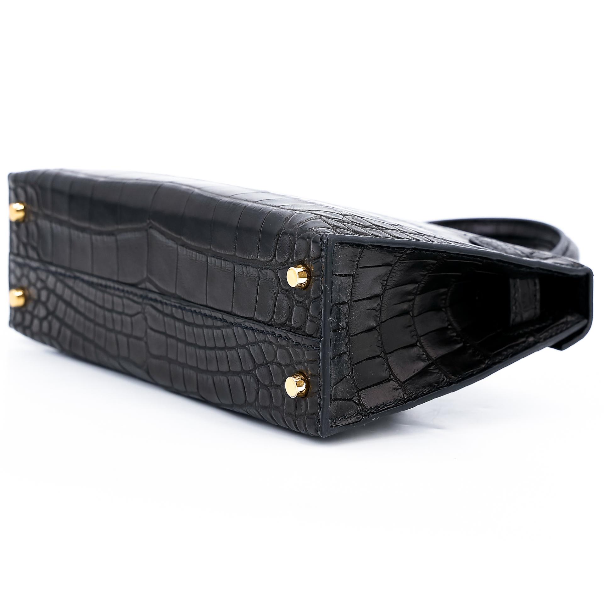 Unused ( Rank NS ) HERMÈS Mini Kelly II Black (89) Matte Alligator Gold hardware Y (2020) - 6