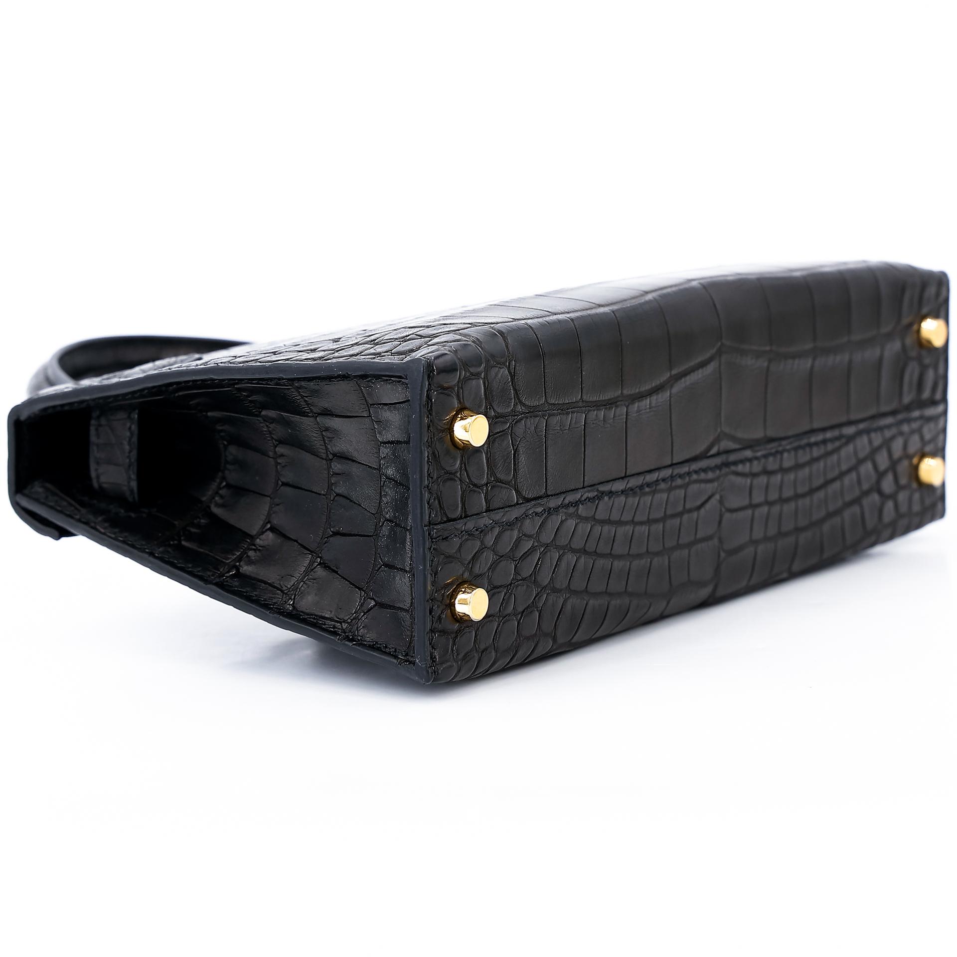 Unused ( Rank NS ) HERMÈS Mini Kelly II Black (89) Matte Alligator Gold hardware Y (2020) - 7