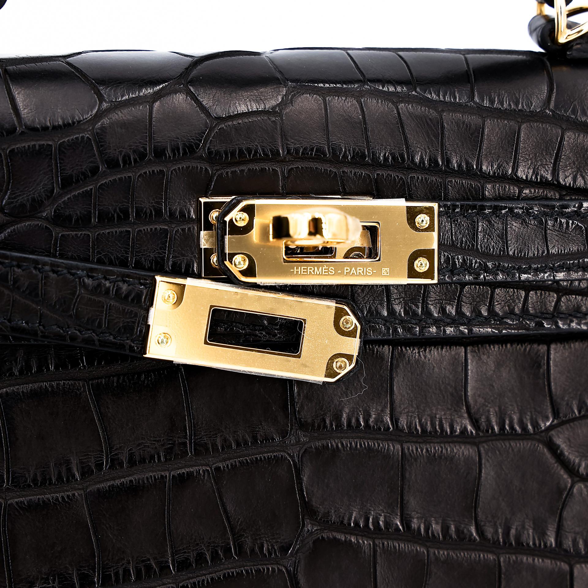 Unused ( Rank NS ) HERMÈS Mini Kelly II Black (89) Matte Alligator Gold hardware Y (2020) - 8
