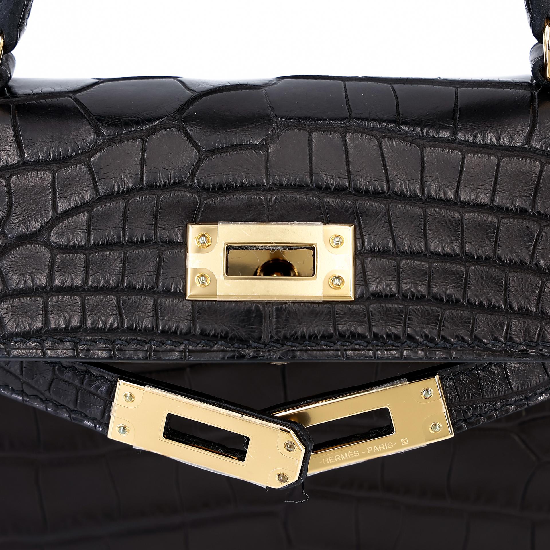 Unused ( Rank NS ) HERMÈS Mini Kelly II Black (89) Matte Alligator Gold hardware Y (2020) - 9