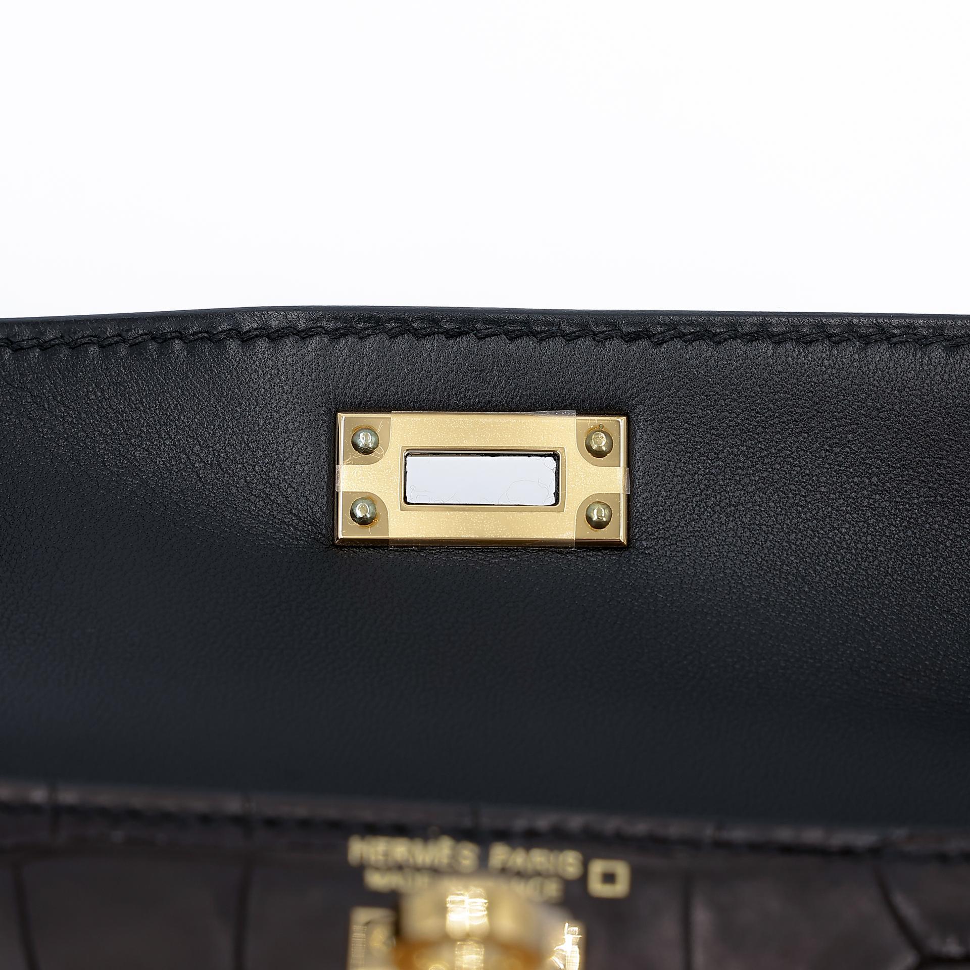 Unused ( Rank NS ) HERMÈS Mini Kelly II Black (89) Matte Alligator Gold hardware Y (2020) - 10