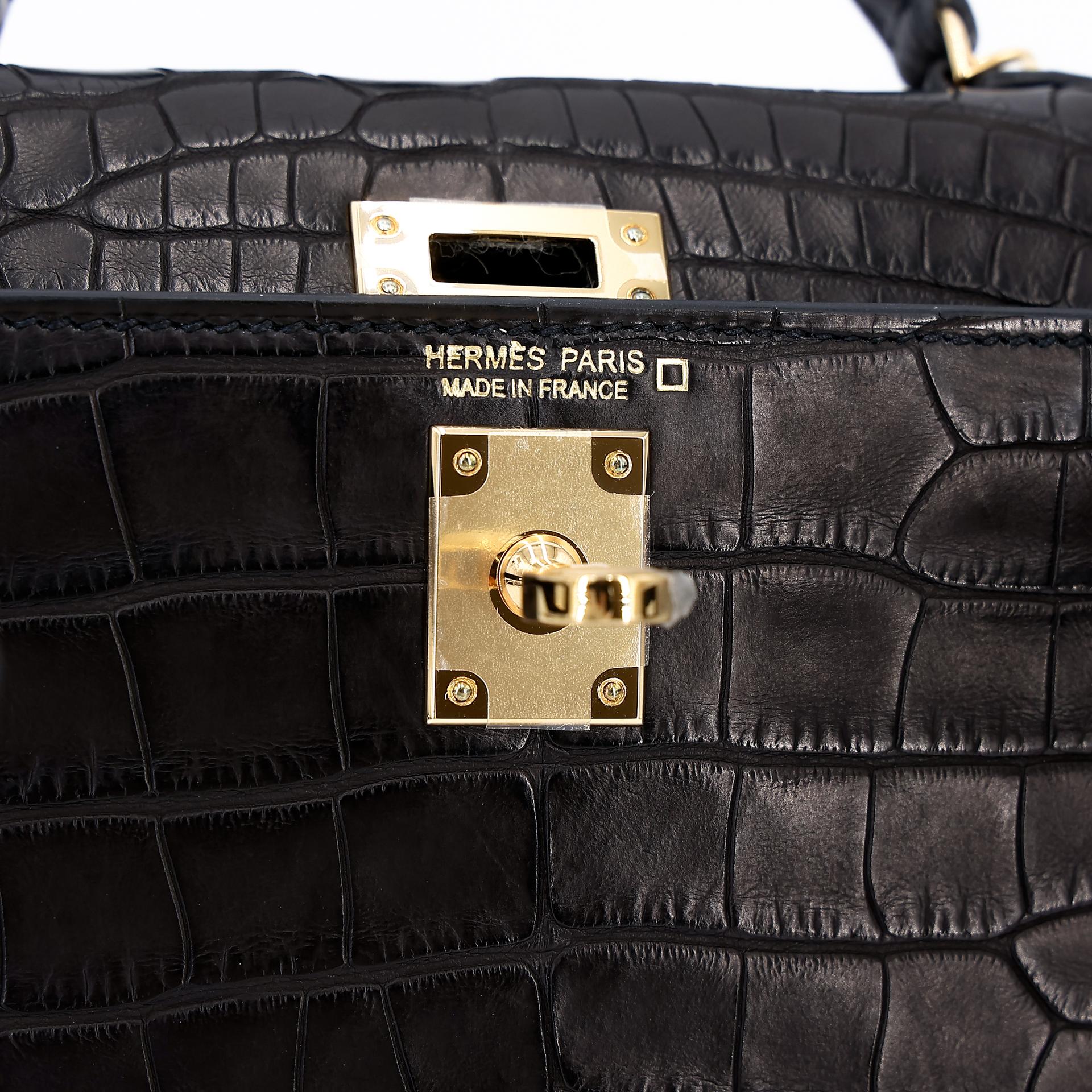 Unused ( Rank NS ) HERMÈS Mini Kelly II Black (89) Matte Alligator Gold hardware Y (2020) - 11