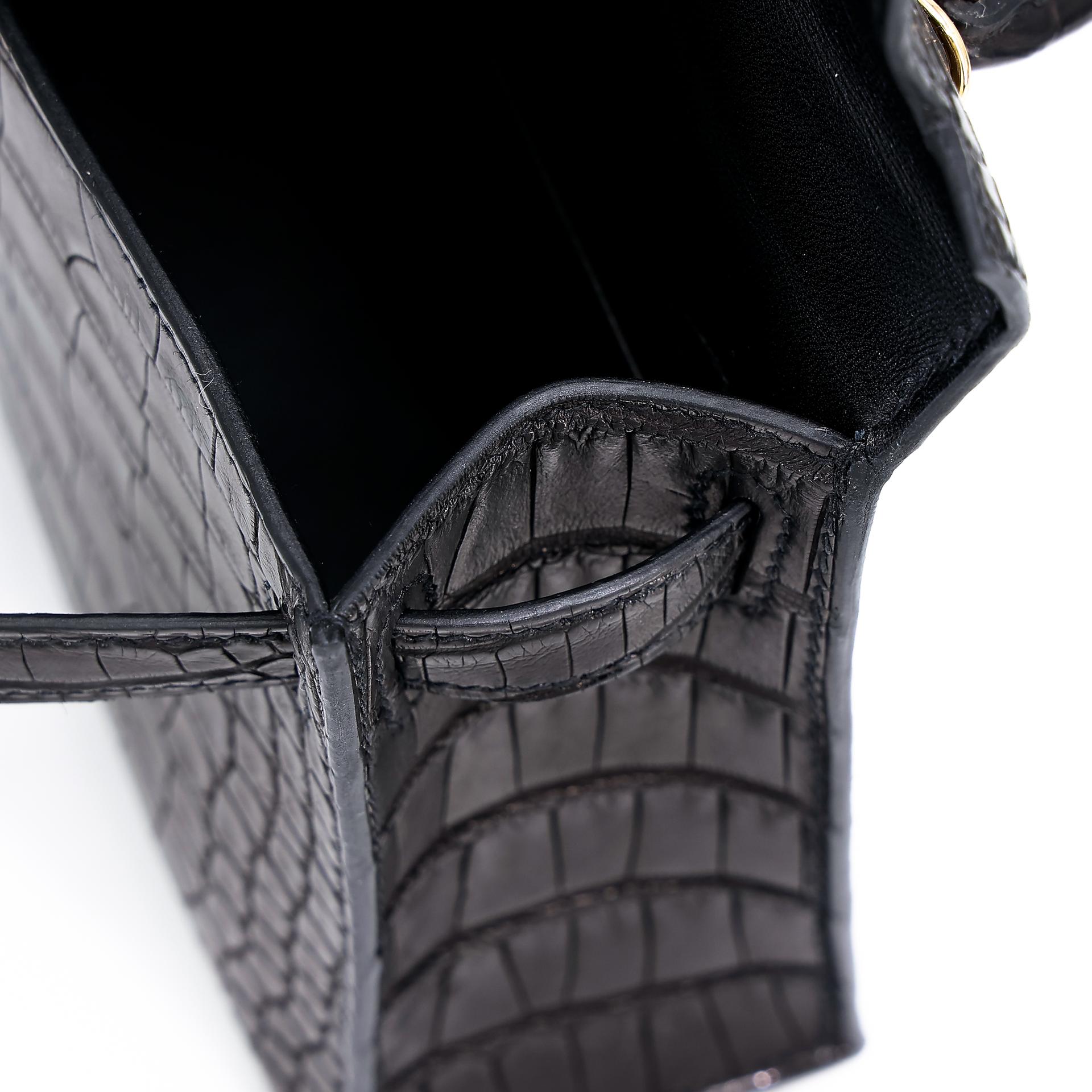 Unused ( Rank NS ) HERMÈS Mini Kelly II Black (89) Matte Alligator Gold hardware Y (2020) - 13