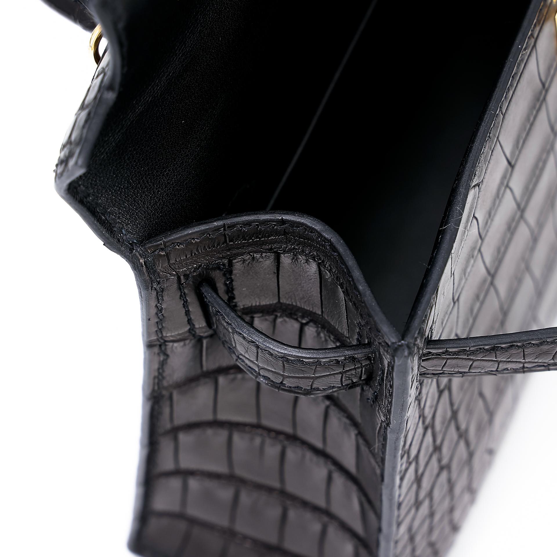 Unused ( Rank NS ) HERMÈS Mini Kelly II Black (89) Matte Alligator Gold hardware Y (2020) - 14