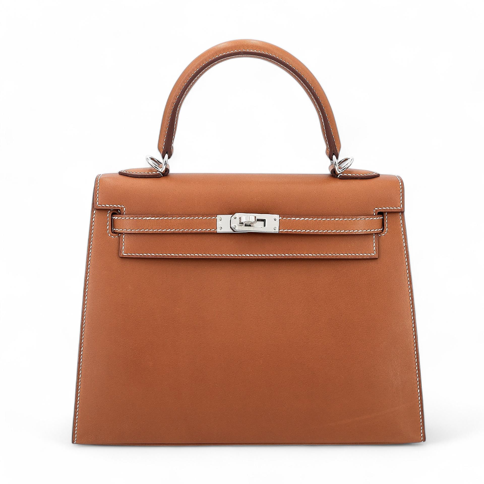 Unused ( Rank NS ) HERMÈS Kelly 25 Sellier Fauve (34) Barenia Palladium hardware Y (2020) - 1