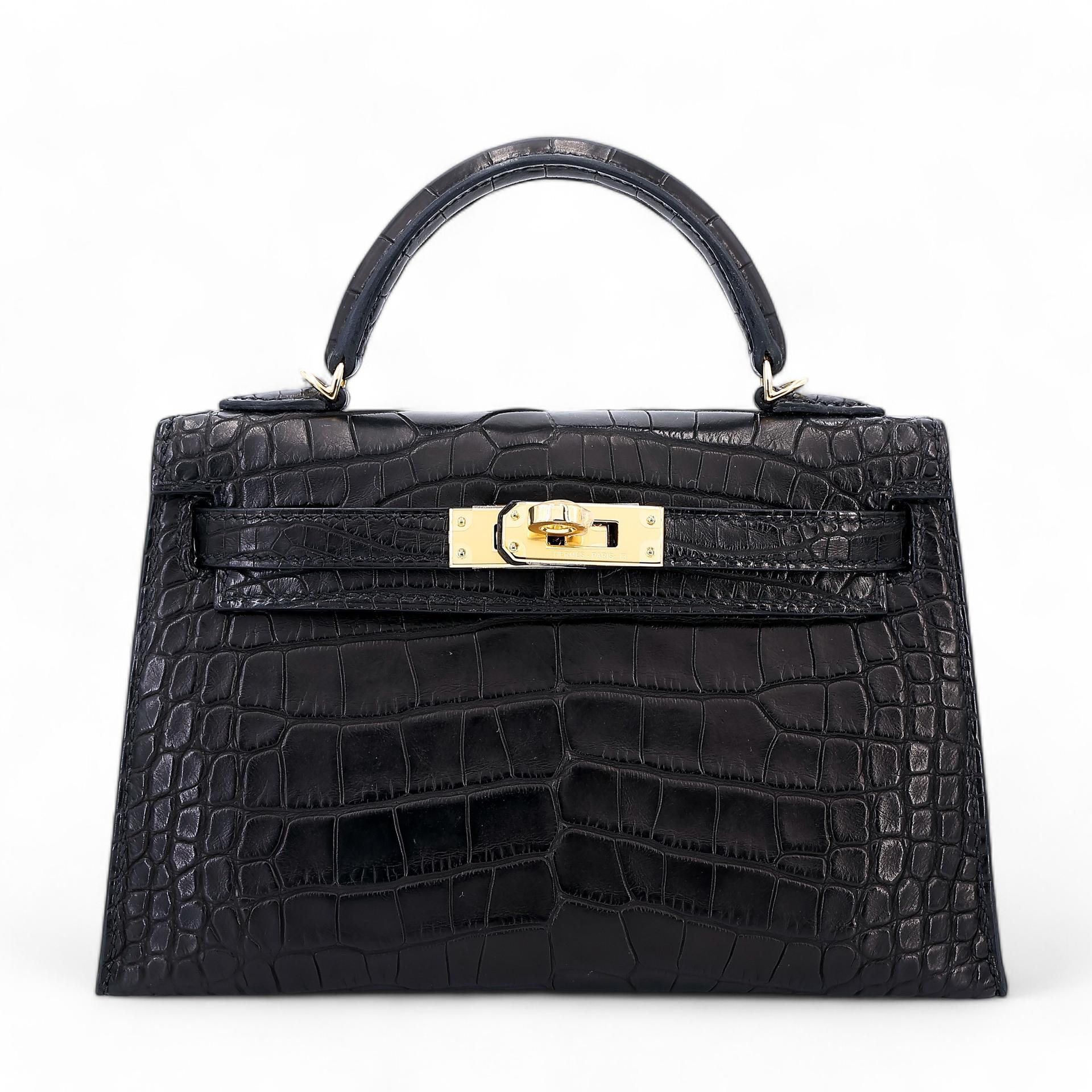 Unused ( Rank NS ) HERMÈS Mini Kelly II Black (89) Matte Alligator Gold hardware Y (2020) - 1