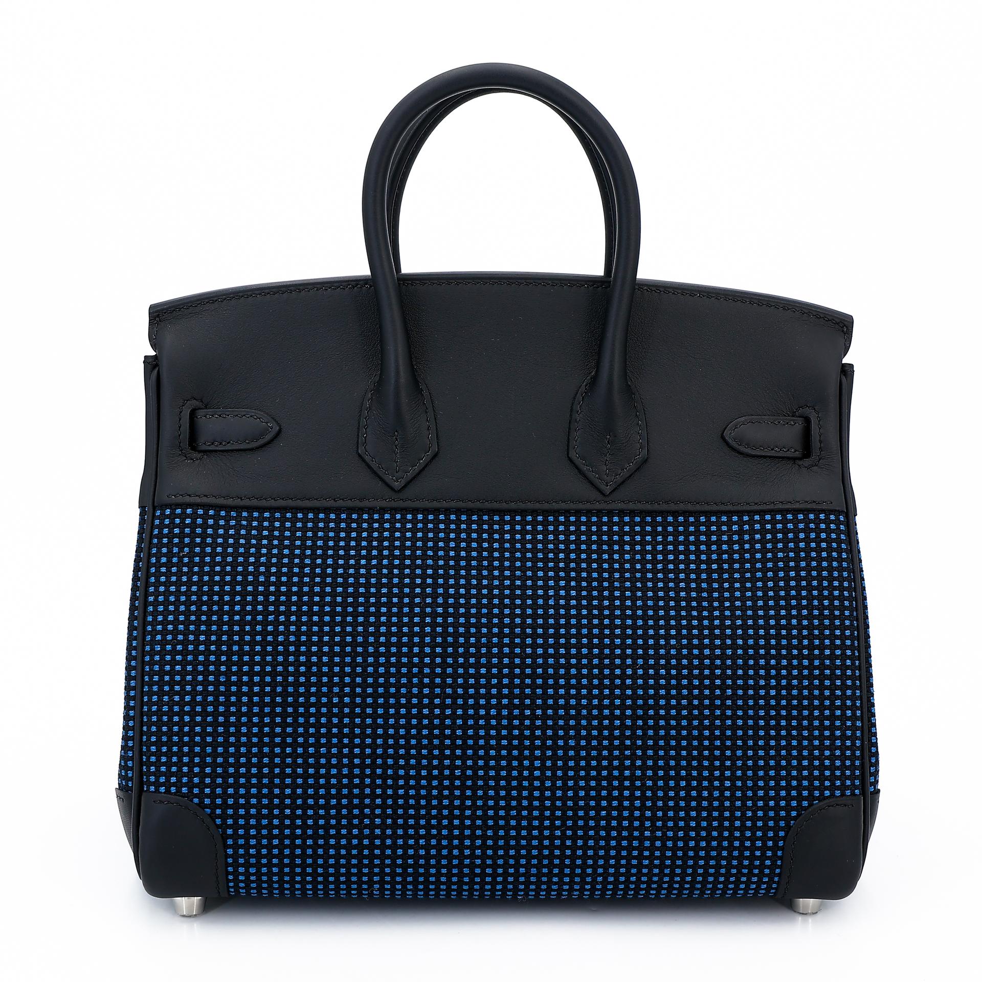 Brand New ( Rank N ) HERMÈS Limited Edition Birkin 25 Navy (7U) Black (89) Swift Toile Quadrille canvas Palladium hardware W (2024) - 2